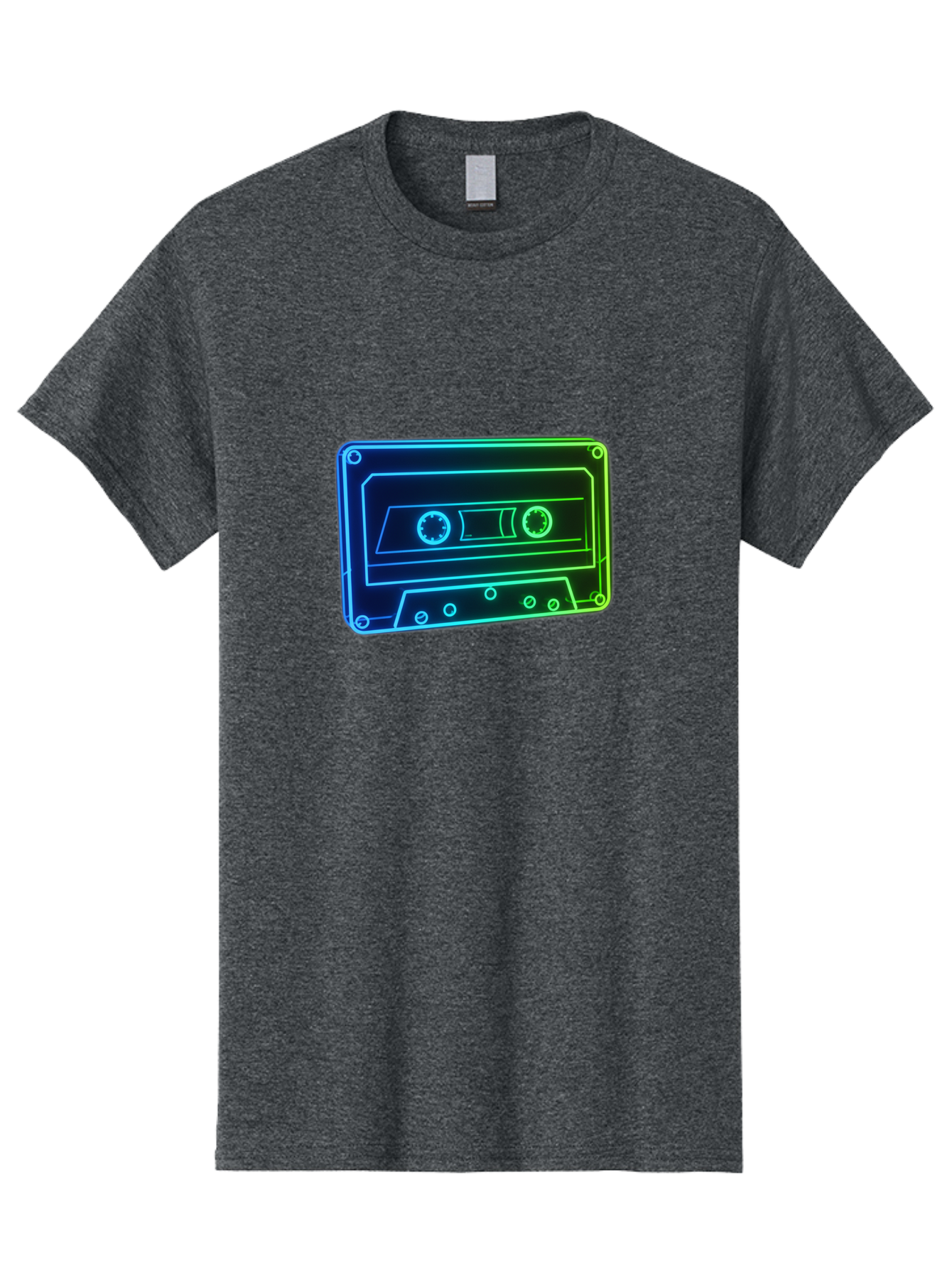 Cassette-Tape-5 Men'S Graphic Tee, 100% Cotton, Comfortable Casual Summer Wear, Machine Washable, Retro Cassette Tape, Vintage Music Format, Nostalgic Design, Neon Outline, Blue Glow, Music Nostalgia, Retro Technology, 80S Memorabilia, Baa263