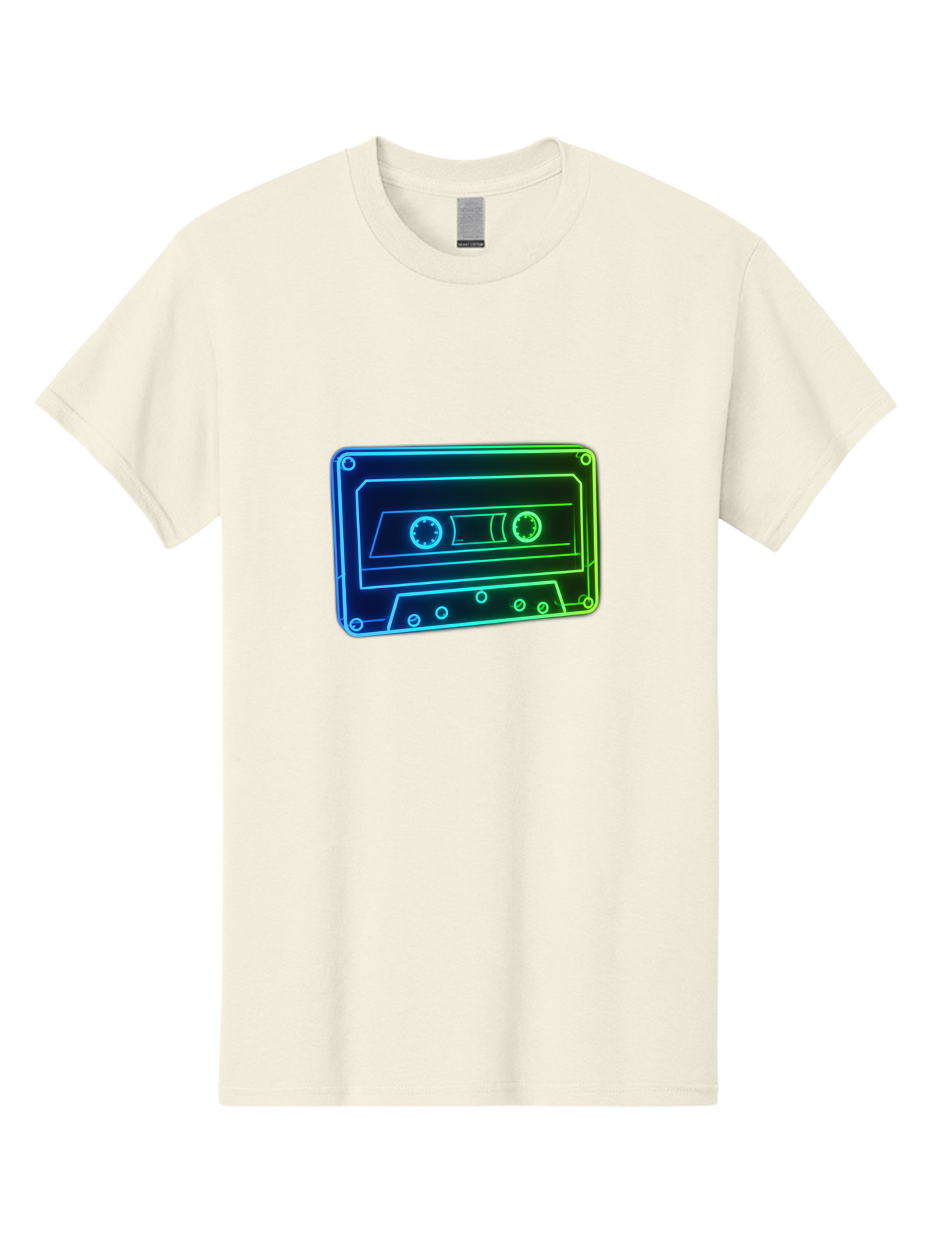 Cassette-Tape-5 Men'S Graphic Tee, 100% Cotton, Comfortable Casual Summer Wear, Machine Washable, Retro Cassette Tape, Vintage Music Format, Nostalgic Design, Neon Outline, Blue Glow, Music Nostalgia, Retro Technology, 80S Memorabilia, Baa263