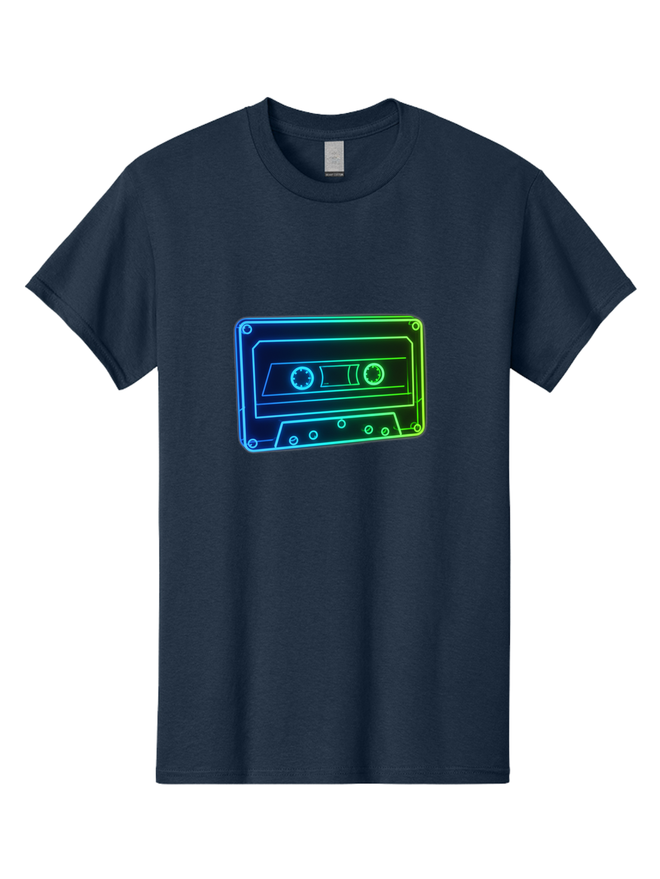 Cassette-Tape-5 Men'S Graphic Tee, 100% Cotton, Comfortable Casual Summer Wear, Machine Washable, Retro Cassette Tape, Vintage Music Format, Nostalgic Design, Neon Outline, Blue Glow, Music Nostalgia, Retro Technology, 80S Memorabilia, Baa263