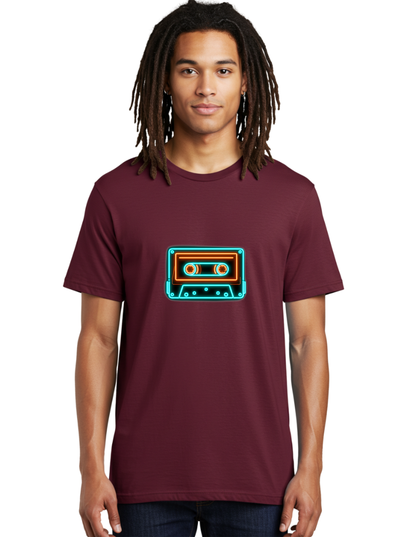 Cassette-Tape-6 Men'S Graphic Tee, 100% Cotton, Comfortable Casual Summer Wear, Machine Washable, Retro Cassette Tape, Neon Lights, Vibrant Colors, Nostalgic Music, Retro Technology, 80S And 90S Memorabilia, Music Lover, Vintage Audio Baa264