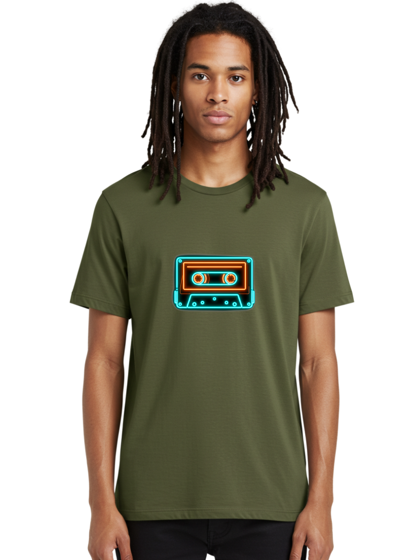 Cassette-Tape-6 Men'S Graphic Tee, 100% Cotton, Comfortable Casual Summer Wear, Machine Washable, Retro Cassette Tape, Neon Lights, Vibrant Colors, Nostalgic Music, Retro Technology, 80S And 90S Memorabilia, Music Lover, Vintage Audio Baa264