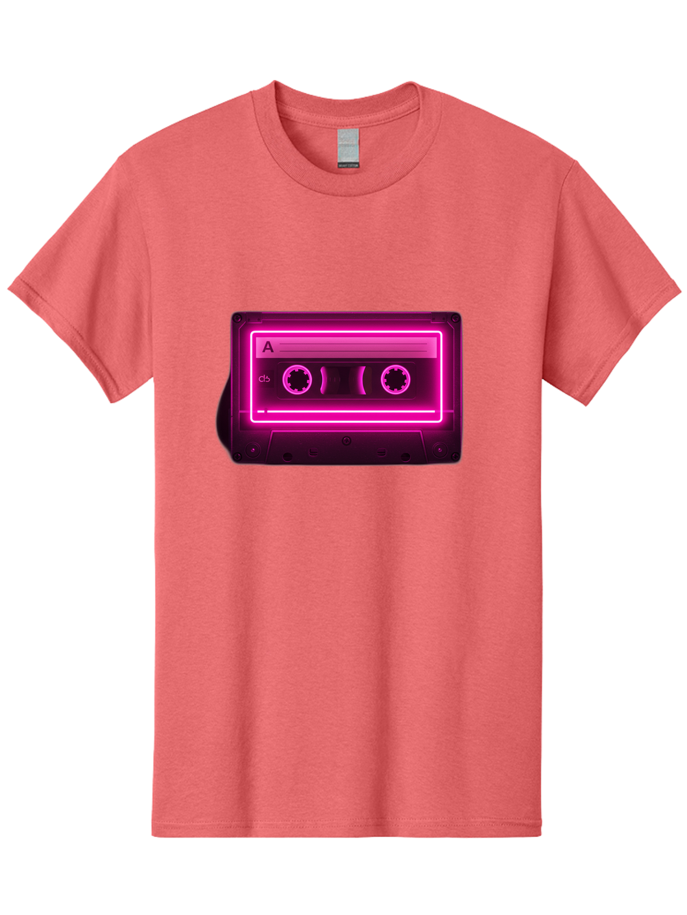 Cassette-Tape-A-5 Men'S Graphic Tee, 100% Cotton, Comfortable Casual Summer Wear, Machine Washable, Cassette Tape, Retro Music, Vintage Technology, Neon Lights, Pink Glow, Cassette A, Cb Label, 80S Nostalgia, Music Lover, Retro Vibe Baa269