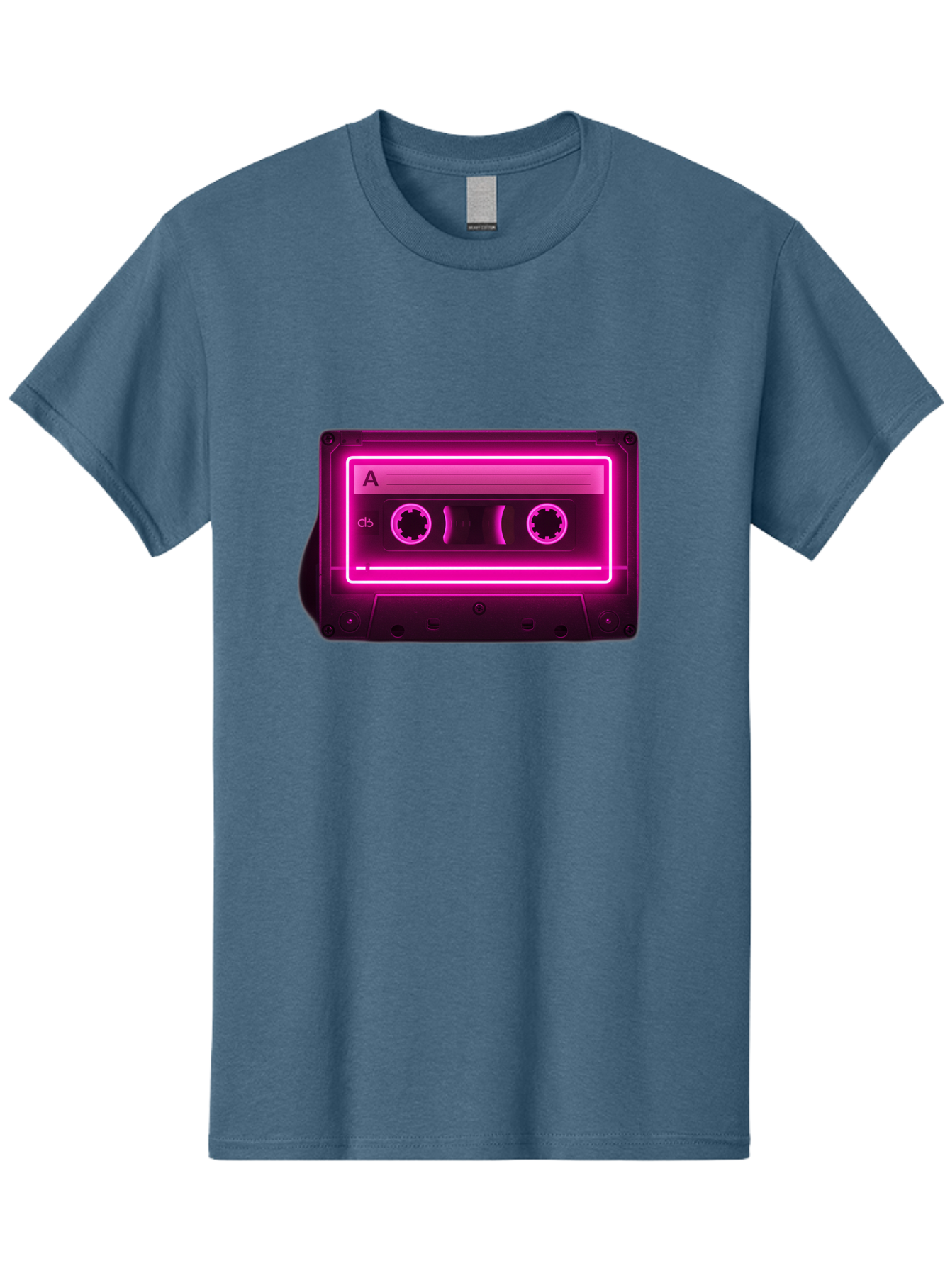 Cassette-Tape-A-5 Men'S Graphic Tee, 100% Cotton, Comfortable Casual Summer Wear, Machine Washable, Cassette Tape, Retro Music, Vintage Technology, Neon Lights, Pink Glow, Cassette A, Cb Label, 80S Nostalgia, Music Lover, Retro Vibe Baa269