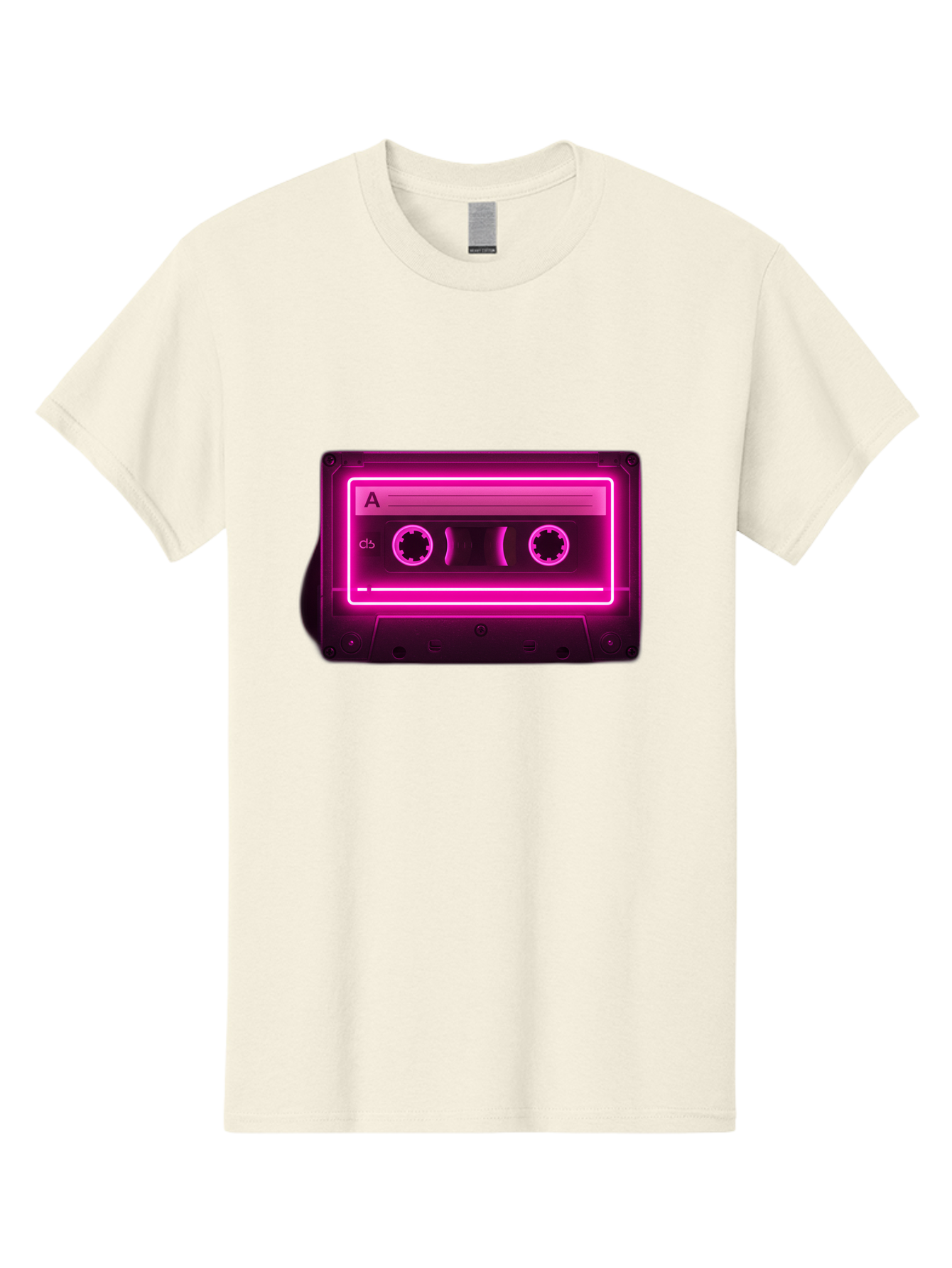 Cassette-Tape-A-5 Men'S Graphic Tee, 100% Cotton, Comfortable Casual Summer Wear, Machine Washable, Cassette Tape, Retro Music, Vintage Technology, Neon Lights, Pink Glow, Cassette A, Cb Label, 80S Nostalgia, Music Lover, Retro Vibe Baa269