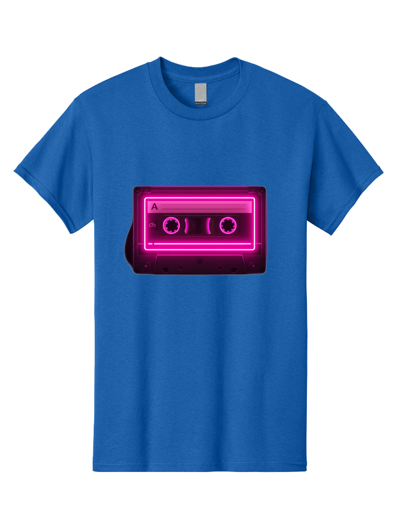 Cassette-Tape-A-5 Men'S Graphic Tee, 100% Cotton, Comfortable Casual Summer Wear, Machine Washable, Cassette Tape, Retro Music, Vintage Technology, Neon Lights, Pink Glow, Cassette A, Cb Label, 80S Nostalgia, Music Lover, Retro Vibe Baa269