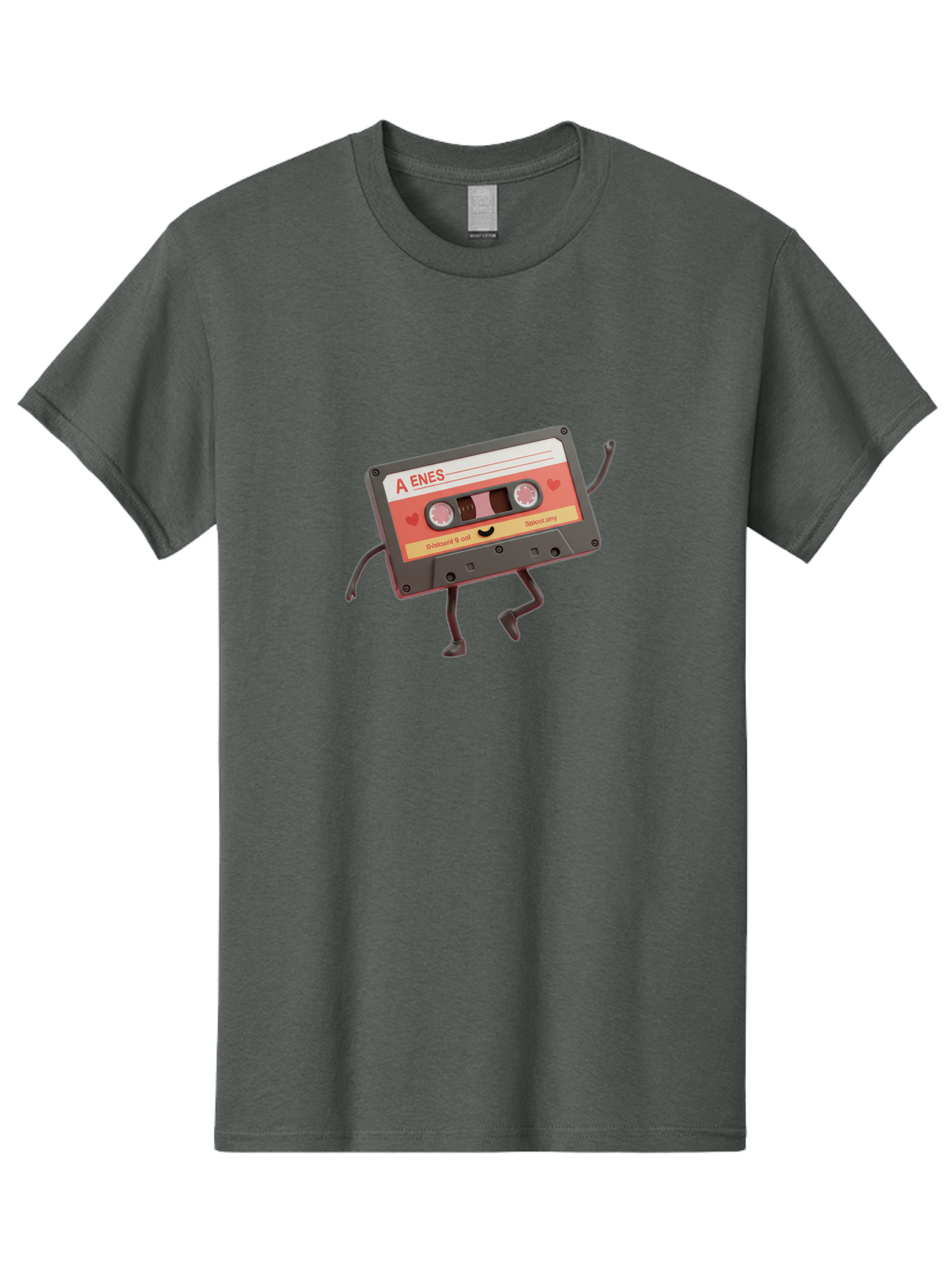 Cassette-Tape-A-Enes Men'S Graphic Tee, 100% Cotton, Comfortable Casual Summer Wear, Machine Washable, Vintage Cassette Tape, Retro Music, Nostalgic Vibes, Cartoon Character, Funny Illustration, Playful Design, A Enes Label, Cassette With Legs Baa270