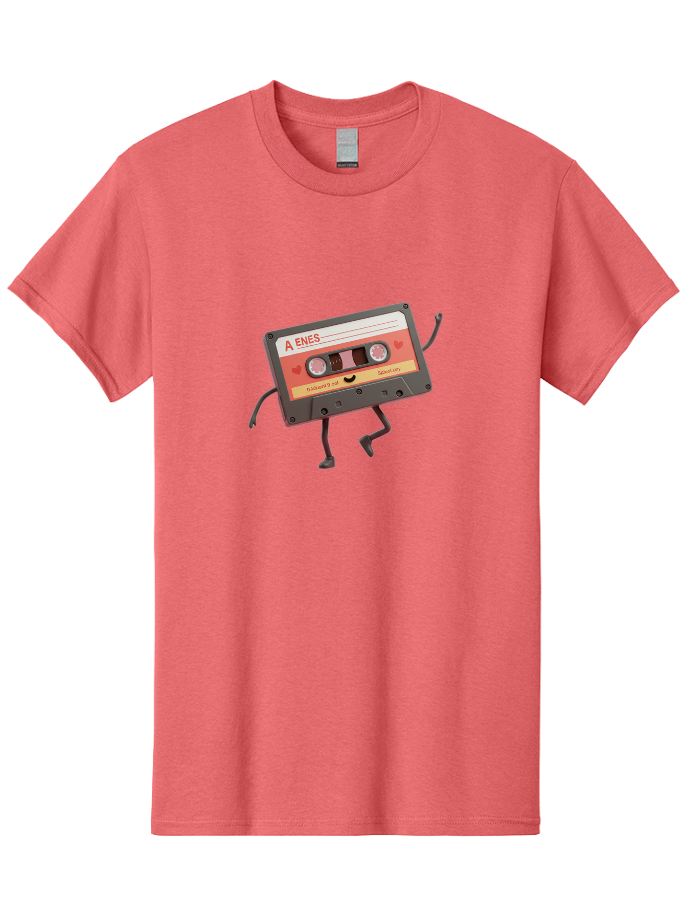 Cassette-Tape-A-Enes Men'S Graphic Tee, 100% Cotton, Comfortable Casual Summer Wear, Machine Washable, Vintage Cassette Tape, Retro Music, Nostalgic Vibes, Cartoon Character, Funny Illustration, Playful Design, A Enes Label, Cassette With Legs Baa270