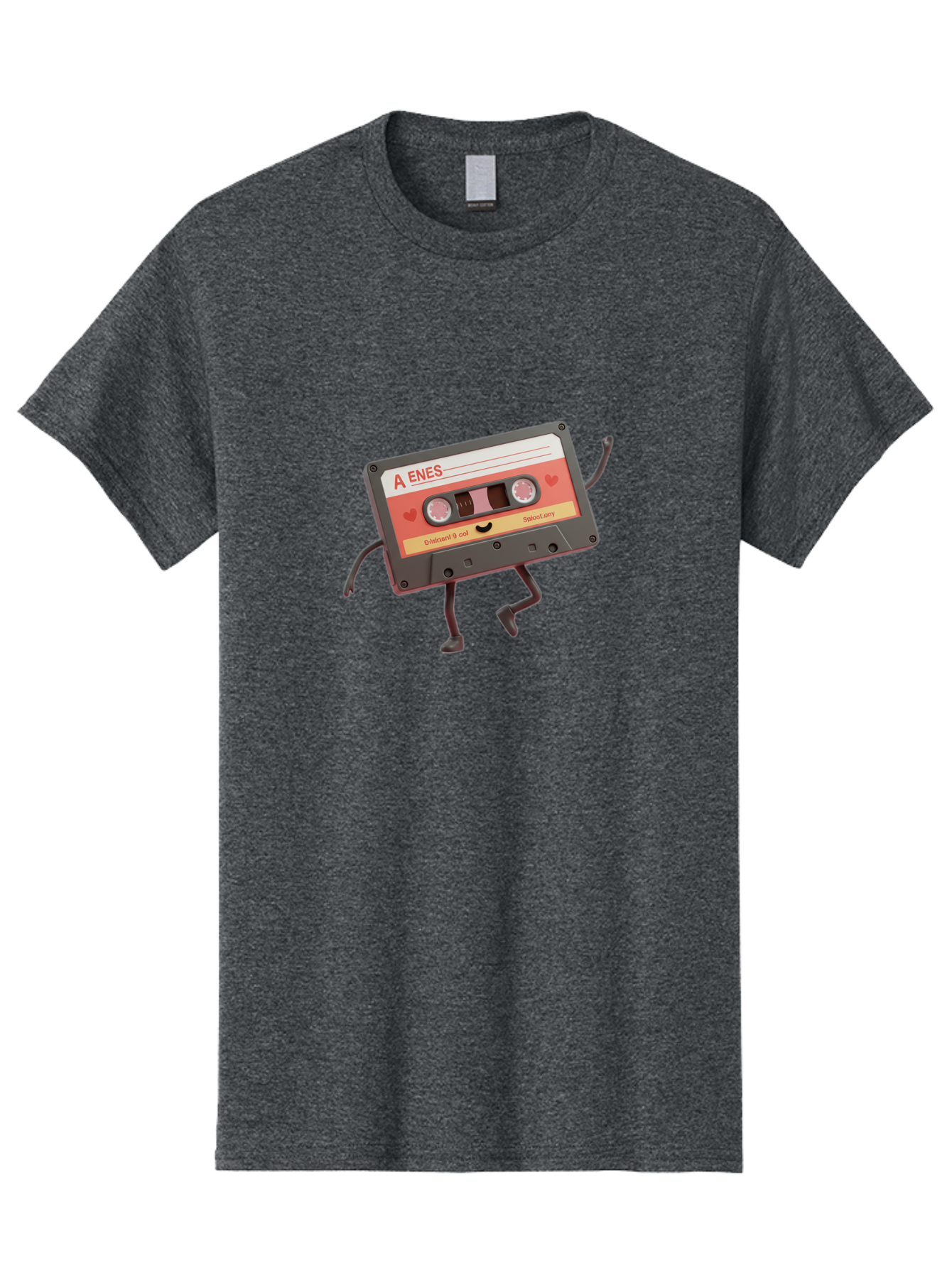 Cassette-Tape-A-Enes Men'S Graphic Tee, 100% Cotton, Comfortable Casual Summer Wear, Machine Washable, Vintage Cassette Tape, Retro Music, Nostalgic Vibes, Cartoon Character, Funny Illustration, Playful Design, A Enes Label, Cassette With Legs Baa270
