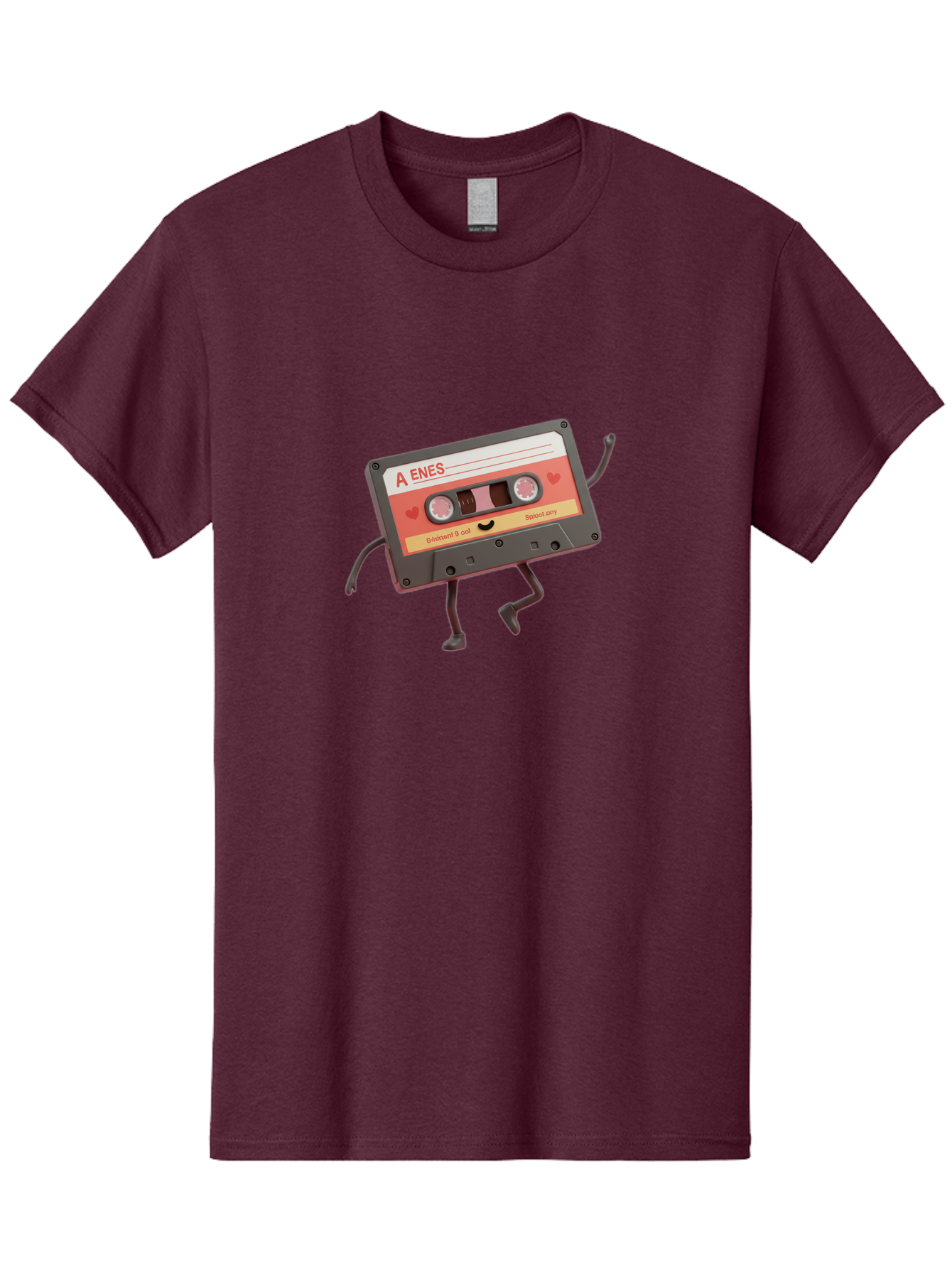 Cassette-Tape-A-Enes Men'S Graphic Tee, 100% Cotton, Comfortable Casual Summer Wear, Machine Washable, Vintage Cassette Tape, Retro Music, Nostalgic Vibes, Cartoon Character, Funny Illustration, Playful Design, A Enes Label, Cassette With Legs Baa270