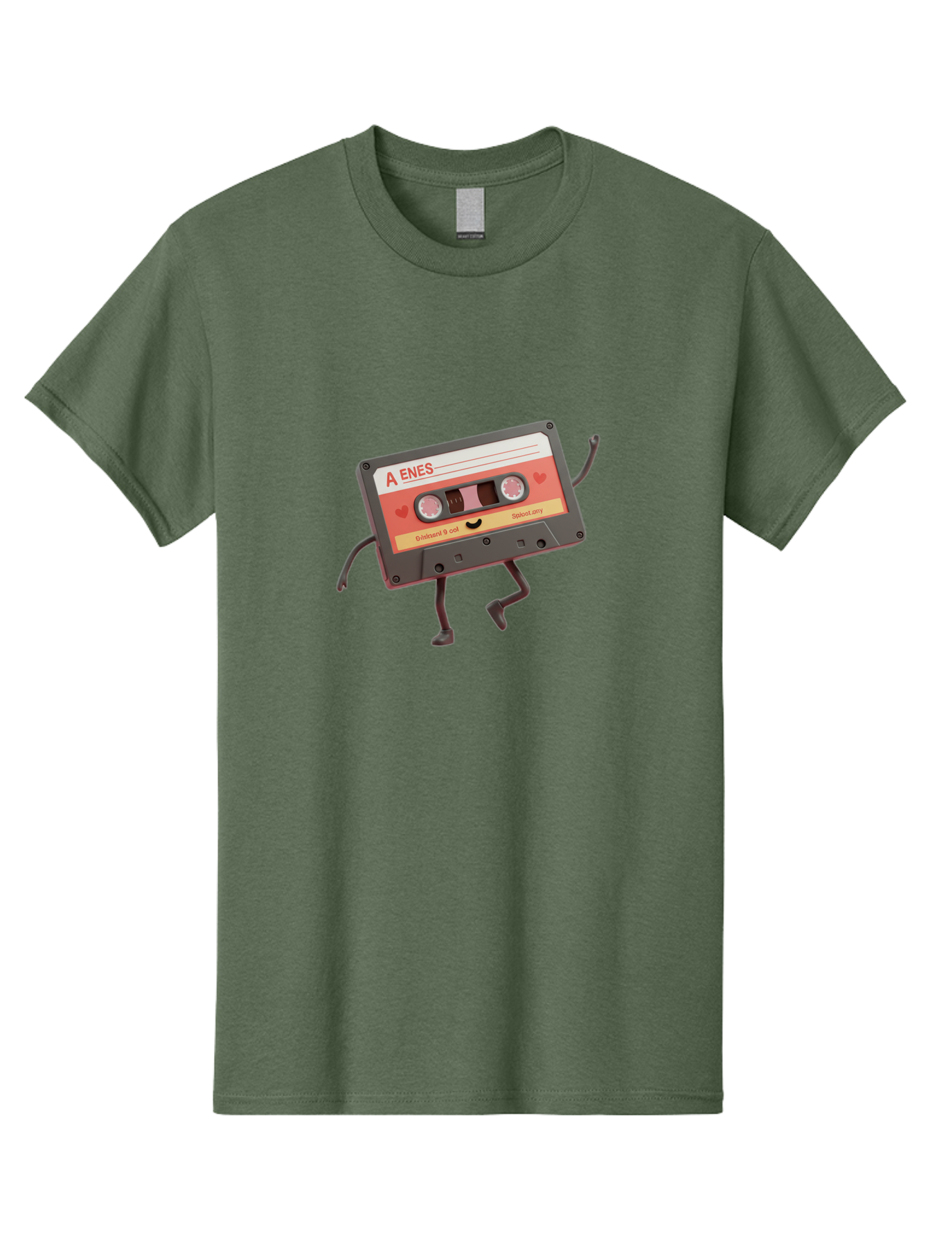 Cassette-Tape-A-Enes Men'S Graphic Tee, 100% Cotton, Comfortable Casual Summer Wear, Machine Washable, Vintage Cassette Tape, Retro Music, Nostalgic Vibes, Cartoon Character, Funny Illustration, Playful Design, A Enes Label, Cassette With Legs Baa270