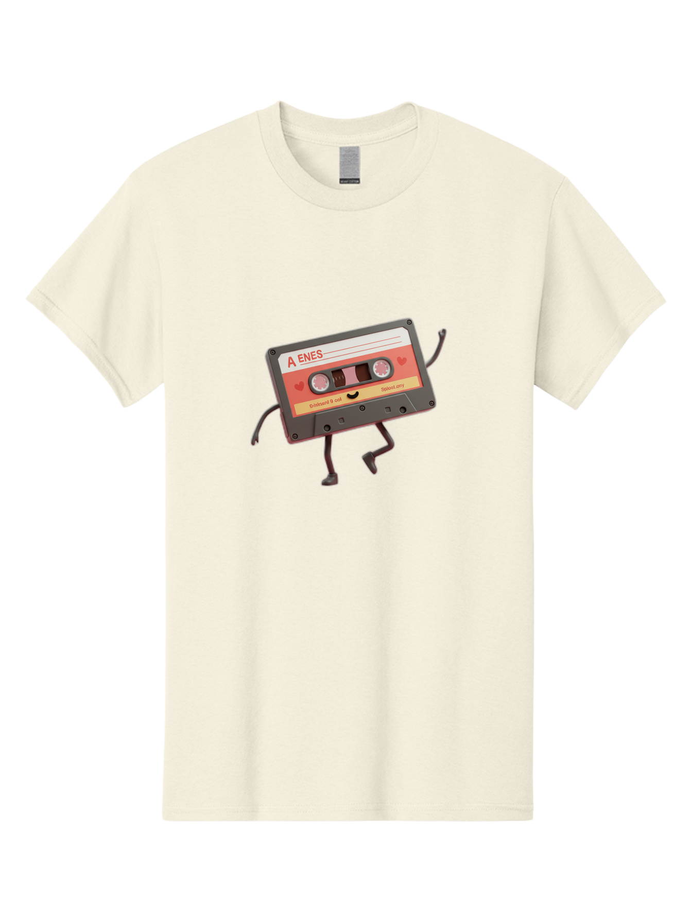Cassette-Tape-A-Enes Men'S Graphic Tee, 100% Cotton, Comfortable Casual Summer Wear, Machine Washable, Vintage Cassette Tape, Retro Music, Nostalgic Vibes, Cartoon Character, Funny Illustration, Playful Design, A Enes Label, Cassette With Legs Baa270