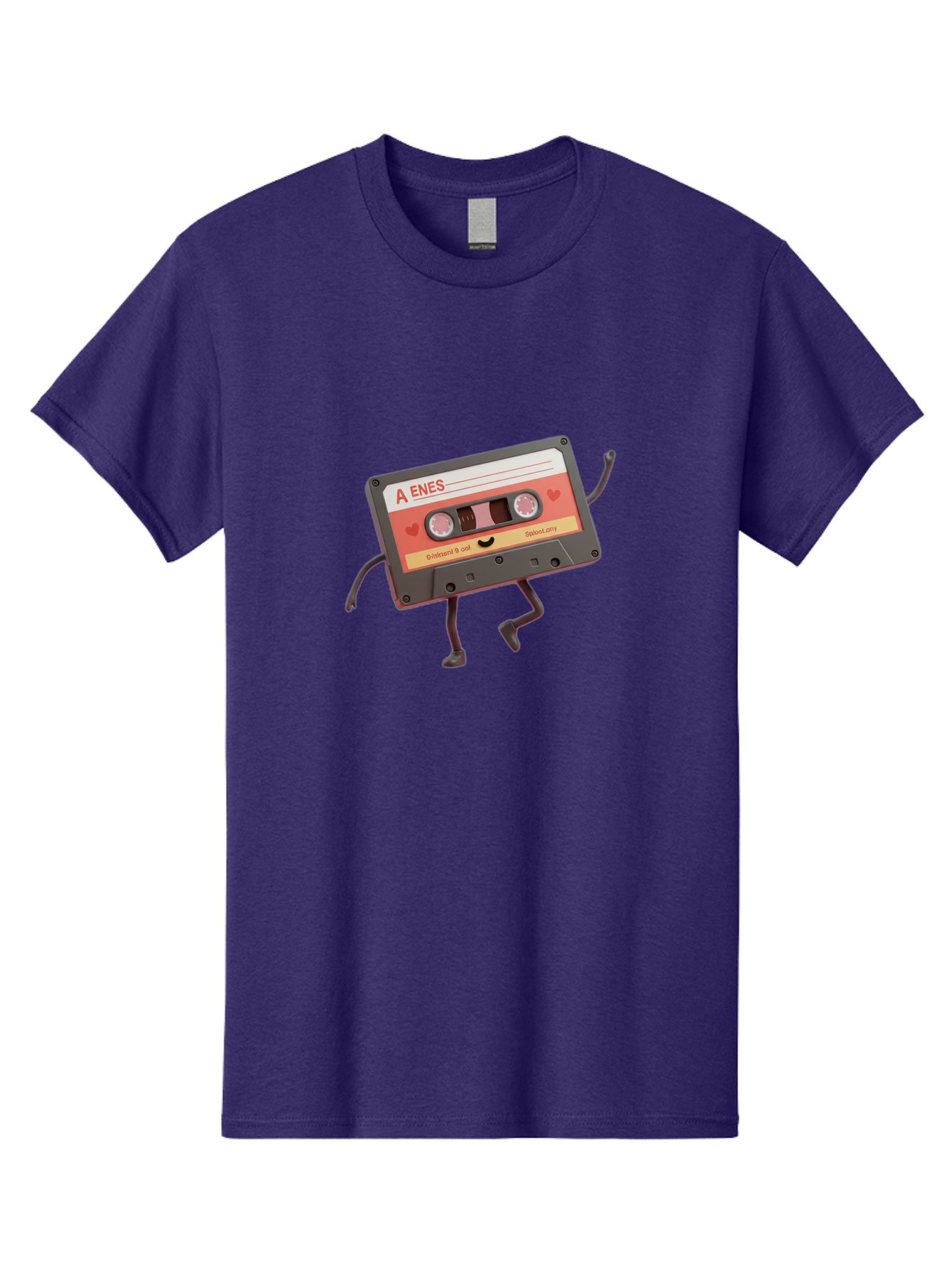Cassette-Tape-A-Enes Men'S Graphic Tee, 100% Cotton, Comfortable Casual Summer Wear, Machine Washable, Vintage Cassette Tape, Retro Music, Nostalgic Vibes, Cartoon Character, Funny Illustration, Playful Design, A Enes Label, Cassette With Legs Baa270