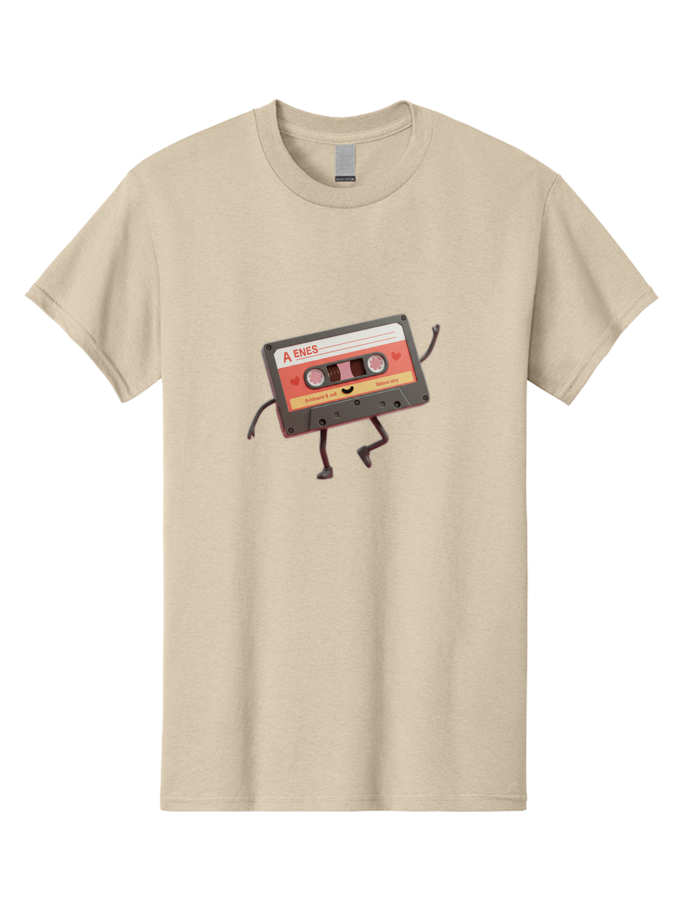 Cassette-Tape-A-Enes Men'S Graphic Tee, 100% Cotton, Comfortable Casual Summer Wear, Machine Washable, Vintage Cassette Tape, Retro Music, Nostalgic Vibes, Cartoon Character, Funny Illustration, Playful Design, A Enes Label, Cassette With Legs Baa270