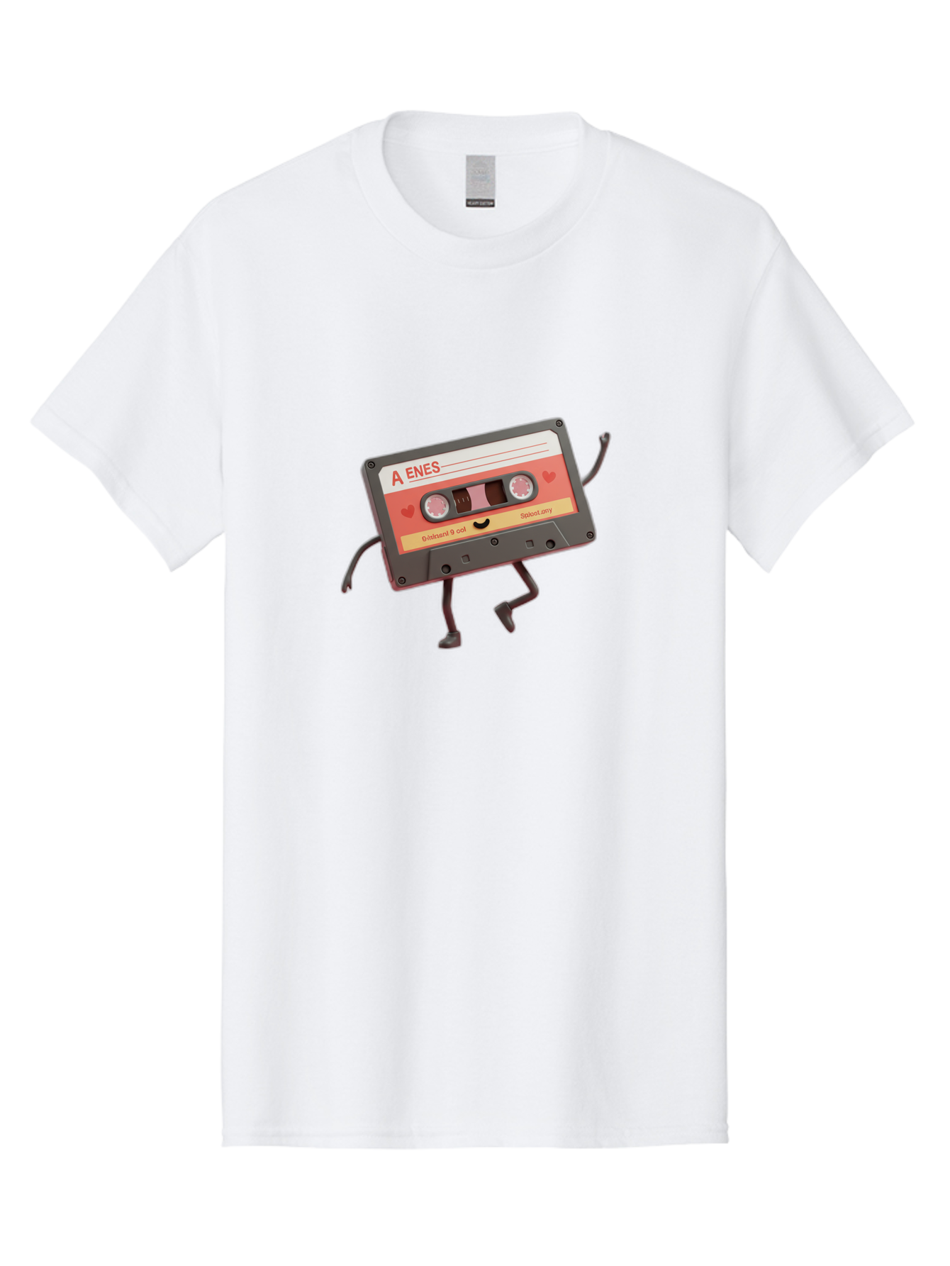 Cassette-Tape-A-Enes Men'S Graphic Tee, 100% Cotton, Comfortable Casual Summer Wear, Machine Washable, Vintage Cassette Tape, Retro Music, Nostalgic Vibes, Cartoon Character, Funny Illustration, Playful Design, A Enes Label, Cassette With Legs Baa270