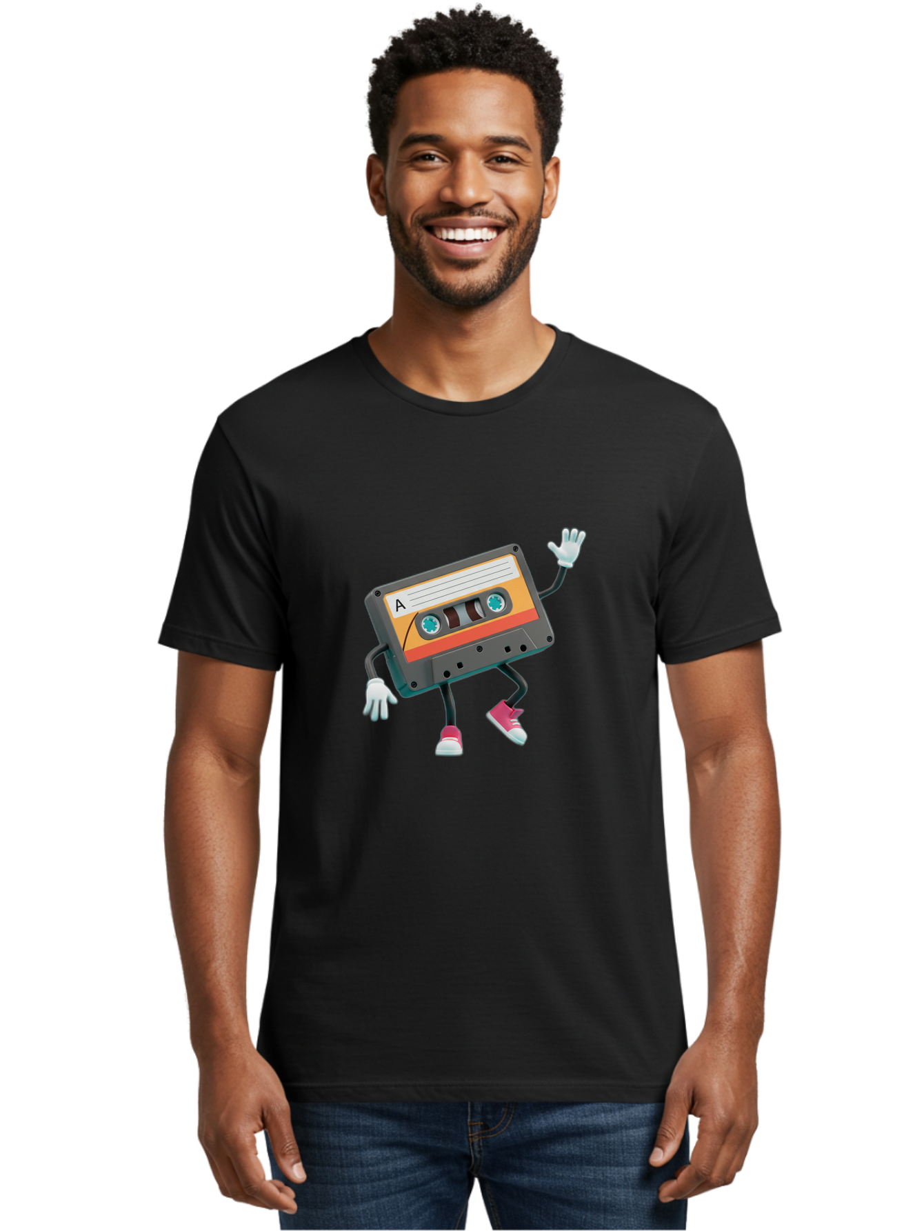 Cassette-Tape-A Men'S Graphic Tee, 100% Cotton, Comfortable Casual Summer Wear, Machine Washable, Retro Cassette Tape, Anthropomorphic Cassette, Cartoon Character, Mixtape Nostalgia, Retro Music, Funky Art, Playful Design, Vintage Vibes, Baa271