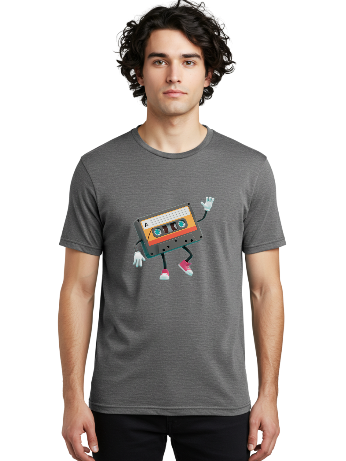 Cassette-Tape-A Men'S Graphic Tee, 100% Cotton, Comfortable Casual Summer Wear, Machine Washable, Retro Cassette Tape, Anthropomorphic Cassette, Cartoon Character, Mixtape Nostalgia, Retro Music, Funky Art, Playful Design, Vintage Vibes, Baa271