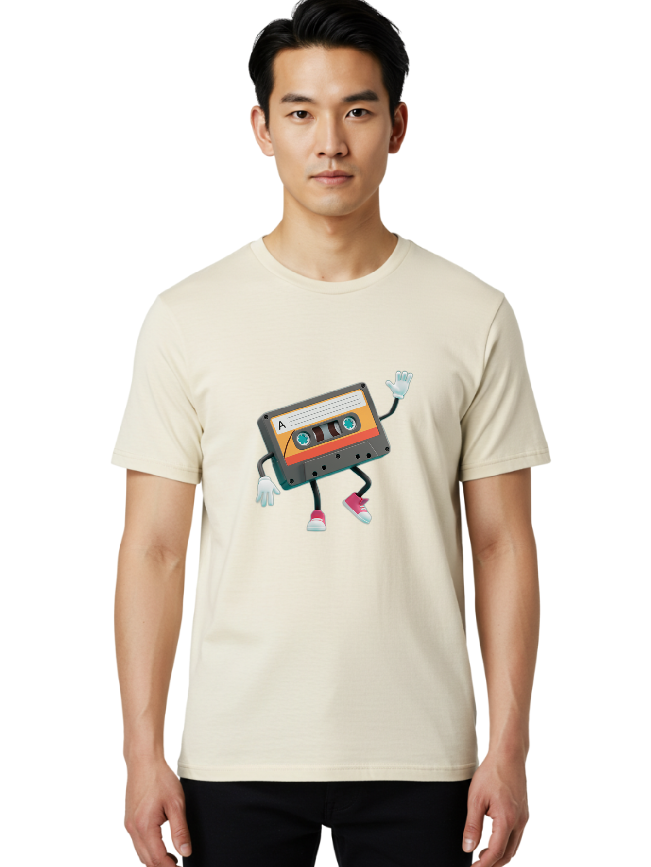 Cassette-Tape-A Men'S Graphic Tee, 100% Cotton, Comfortable Casual Summer Wear, Machine Washable, Retro Cassette Tape, Anthropomorphic Cassette, Cartoon Character, Mixtape Nostalgia, Retro Music, Funky Art, Playful Design, Vintage Vibes, Baa271