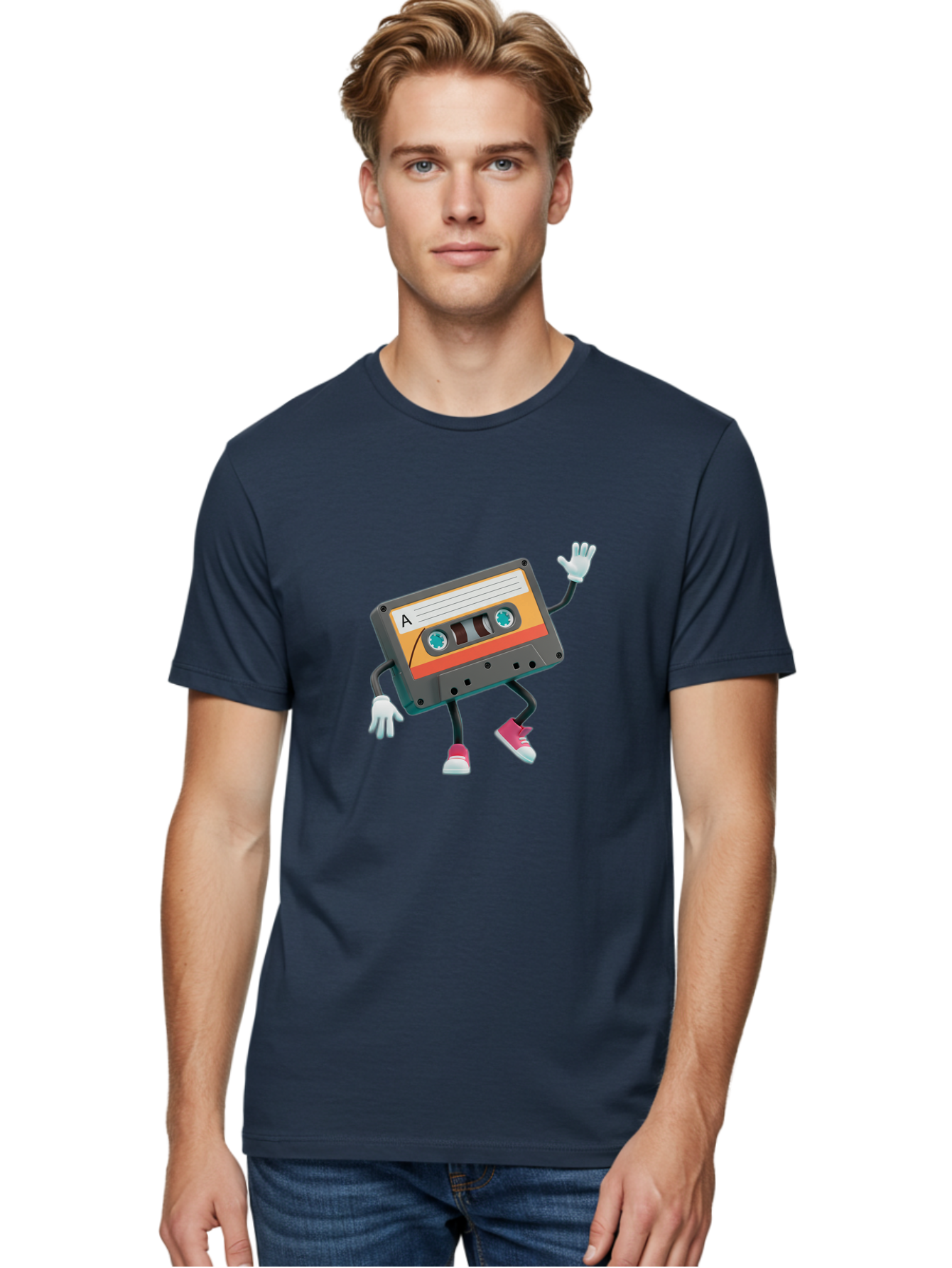 Cassette-Tape-A Men'S Graphic Tee, 100% Cotton, Comfortable Casual Summer Wear, Machine Washable, Retro Cassette Tape, Anthropomorphic Cassette, Cartoon Character, Mixtape Nostalgia, Retro Music, Funky Art, Playful Design, Vintage Vibes, Baa271