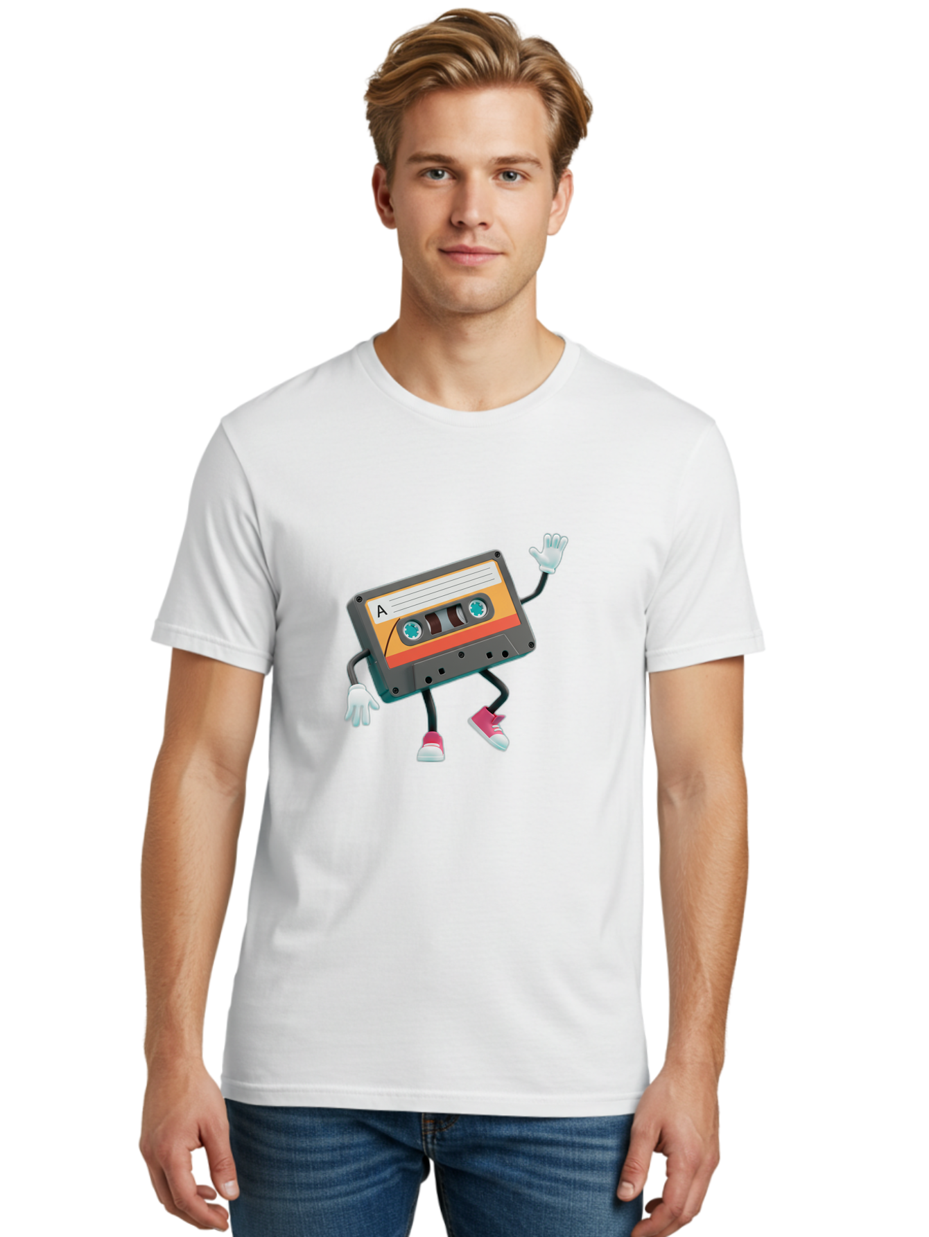 Cassette-Tape-A Men'S Graphic Tee, 100% Cotton, Comfortable Casual Summer Wear, Machine Washable, Retro Cassette Tape, Anthropomorphic Cassette, Cartoon Character, Mixtape Nostalgia, Retro Music, Funky Art, Playful Design, Vintage Vibes, Baa271