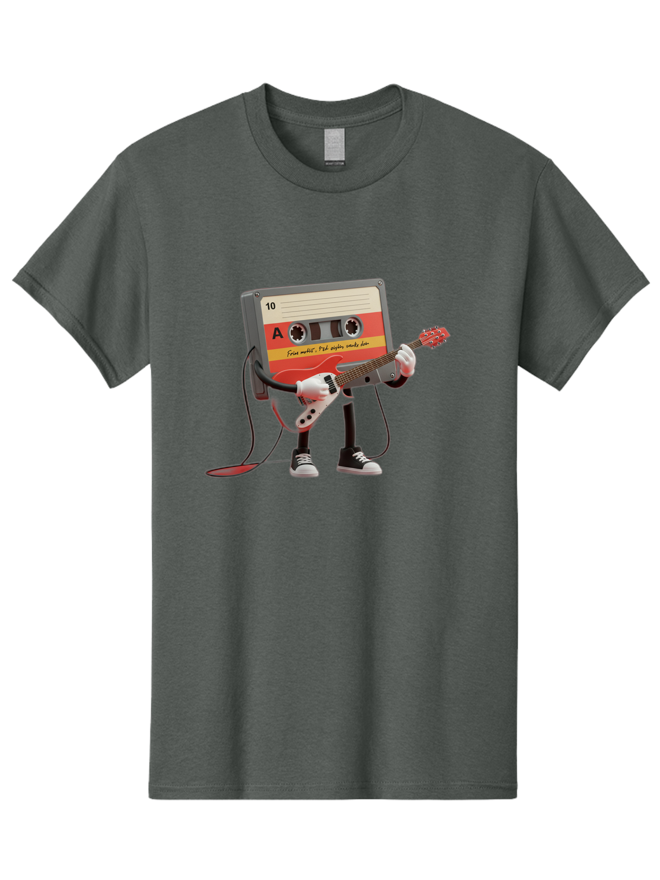 Cassette-Tape-Character-With-Guitar Men'S Graphic Tee, 100% Cotton, Comfortable Casual Summer Wear, Machine Washable, Cassette Tape Character, Playing Guitar, Music Lover, Retro Music, Nostalgic Vibe, 90S Music, Rock On, Guitar Hero, A10 Label Baa273