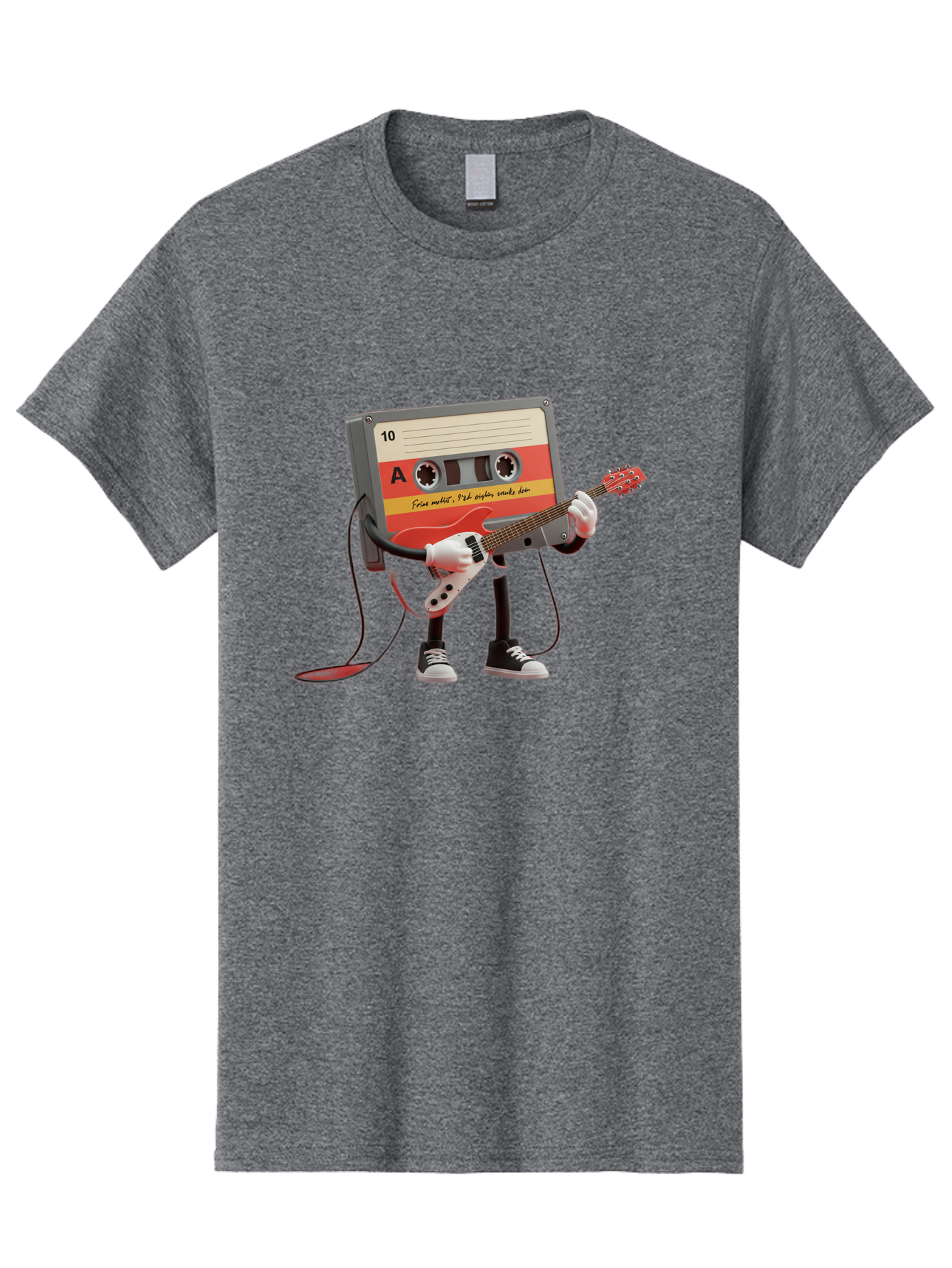Cassette-Tape-Character-With-Guitar Men'S Graphic Tee, 100% Cotton, Comfortable Casual Summer Wear, Machine Washable, Cassette Tape Character, Playing Guitar, Music Lover, Retro Music, Nostalgic Vibe, 90S Music, Rock On, Guitar Hero, A10 Label Baa273