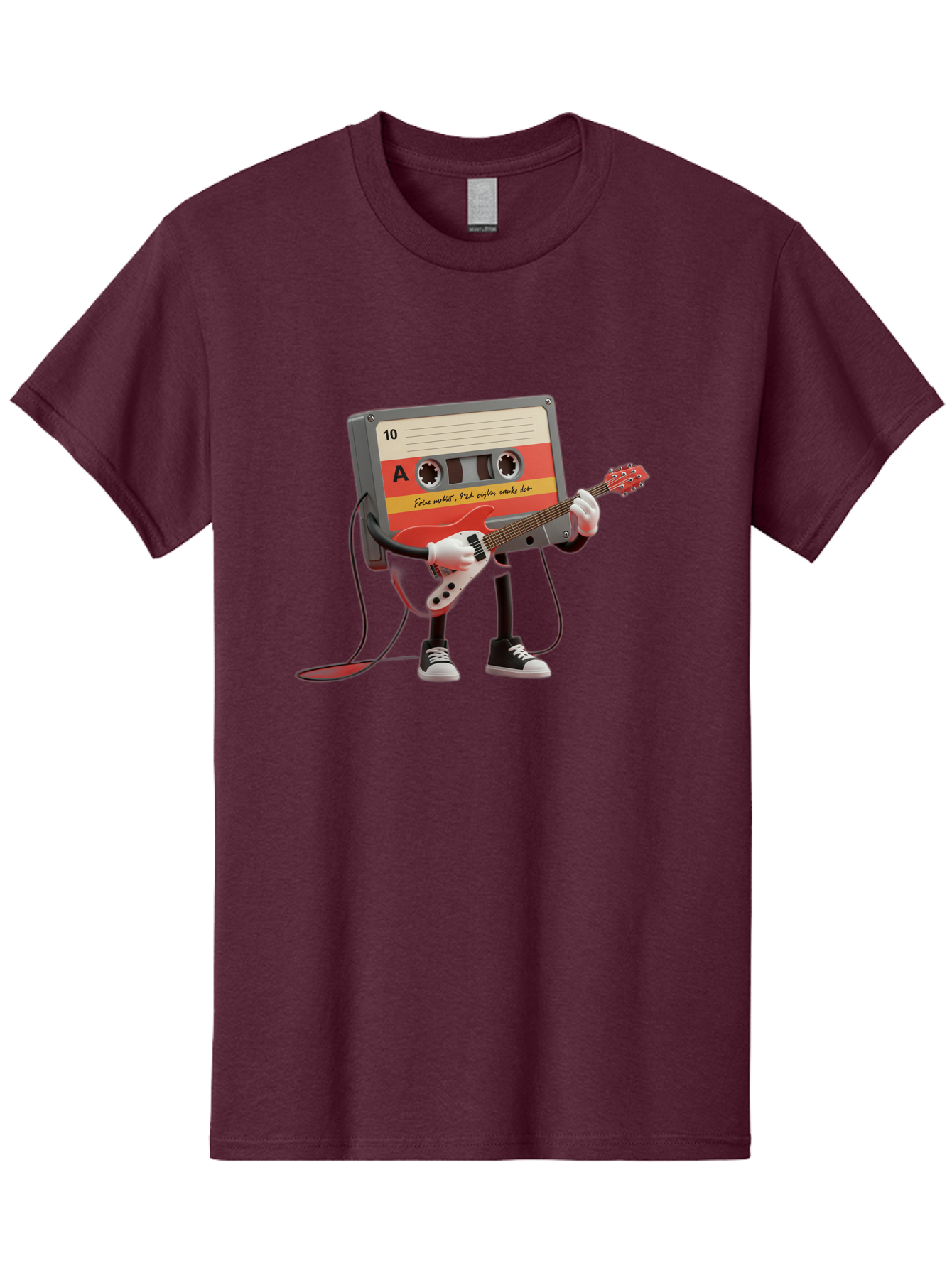 Cassette-Tape-Character-With-Guitar Men'S Graphic Tee, 100% Cotton, Comfortable Casual Summer Wear, Machine Washable, Cassette Tape Character, Playing Guitar, Music Lover, Retro Music, Nostalgic Vibe, 90S Music, Rock On, Guitar Hero, A10 Label Baa273