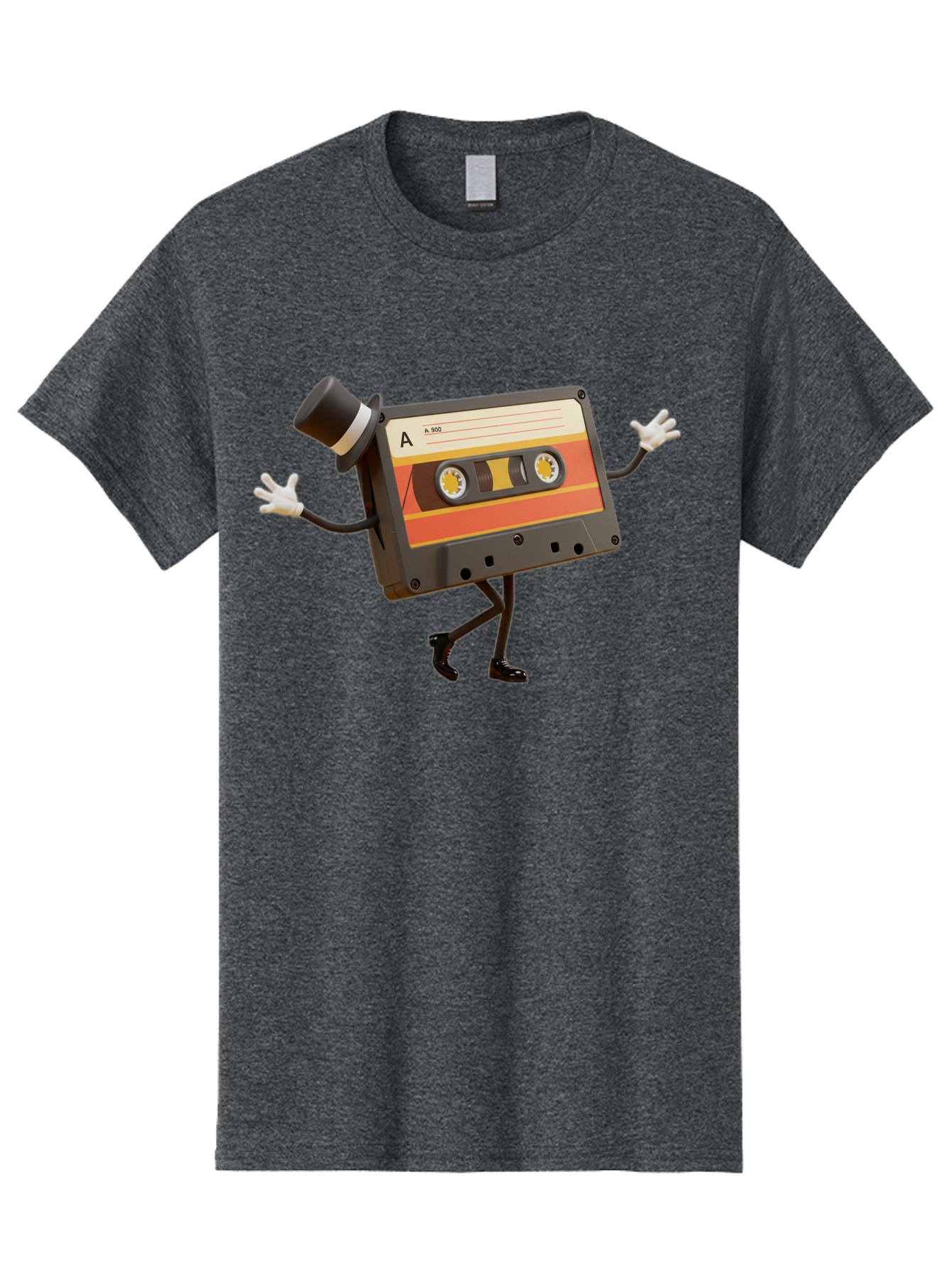 Cassette-Tape Men'S Graphic Tee, 100% Cotton, Comfortable Casual Summer Wear, Machine Washable, Retro Cassette Tape, Anthropomorphic Design, Top Hat, Gloves, Stick Figure Legs, Vintage Audio, Nostalgic Charm, Playful Illustration, Baa274
