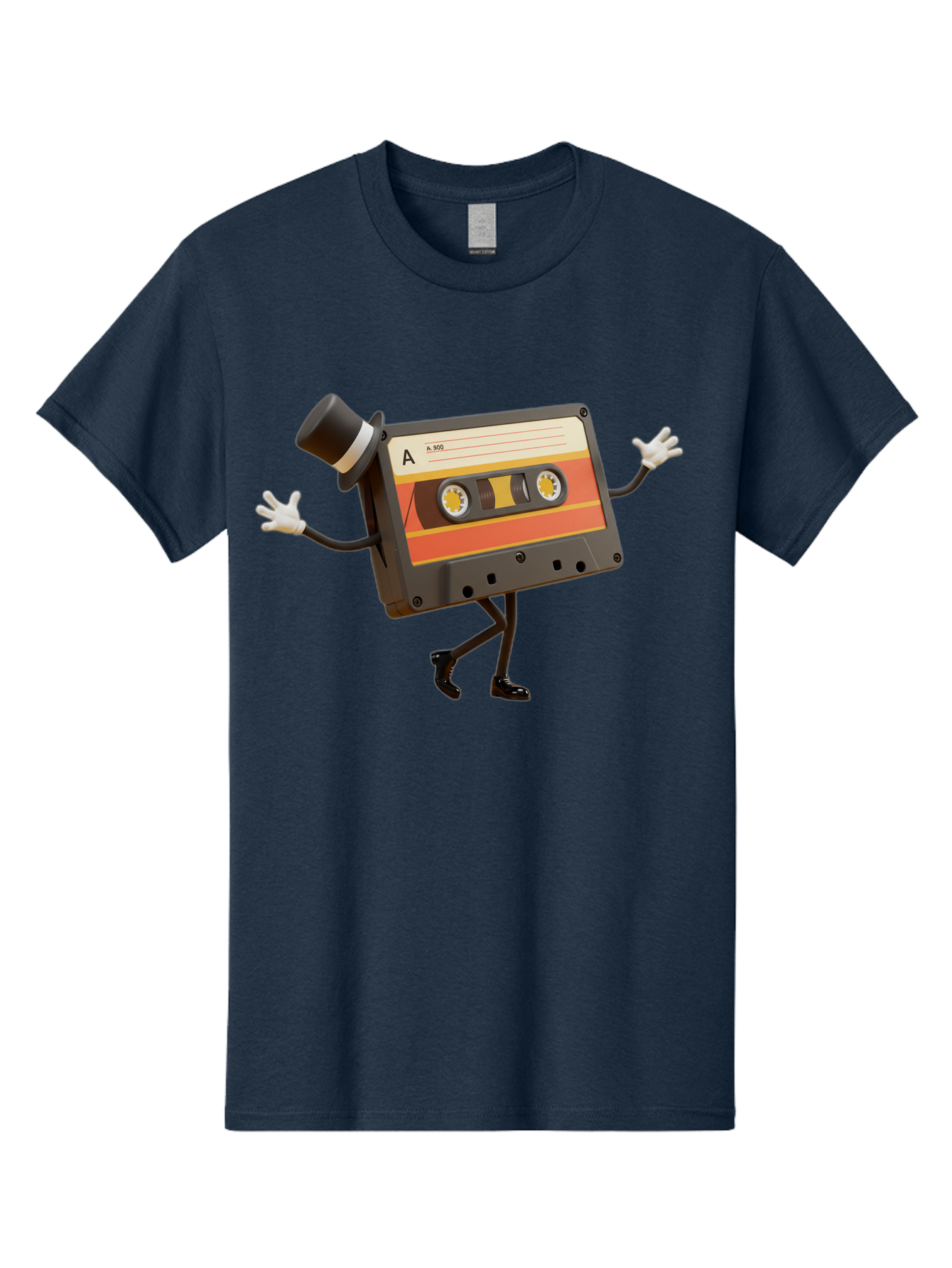 Cassette-Tape Men'S Graphic Tee, 100% Cotton, Comfortable Casual Summer Wear, Machine Washable, Retro Cassette Tape, Anthropomorphic Design, Top Hat, Gloves, Stick Figure Legs, Vintage Audio, Nostalgic Charm, Playful Illustration, Baa274