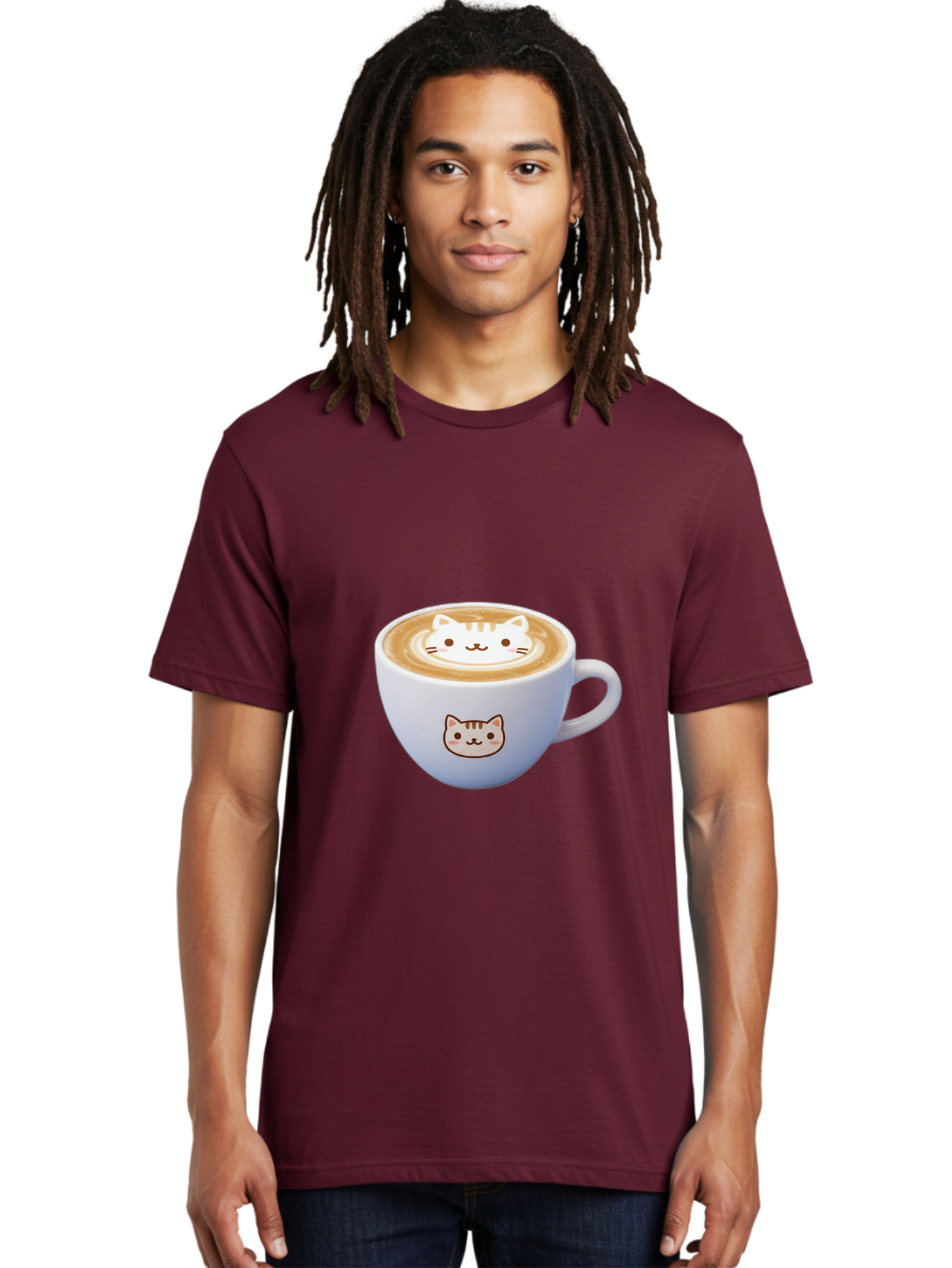 Cat-Coffee Men'S Graphic Tee, 100% Cotton, Comfortable Casual Summer Wear, Machine Washable, Cat Face Latte Art, Coffee Cup Design, Feline Illustration, Cute Cat Graphics, Coffee Culture, Latte Art, Adorable Cat Face Baa275
