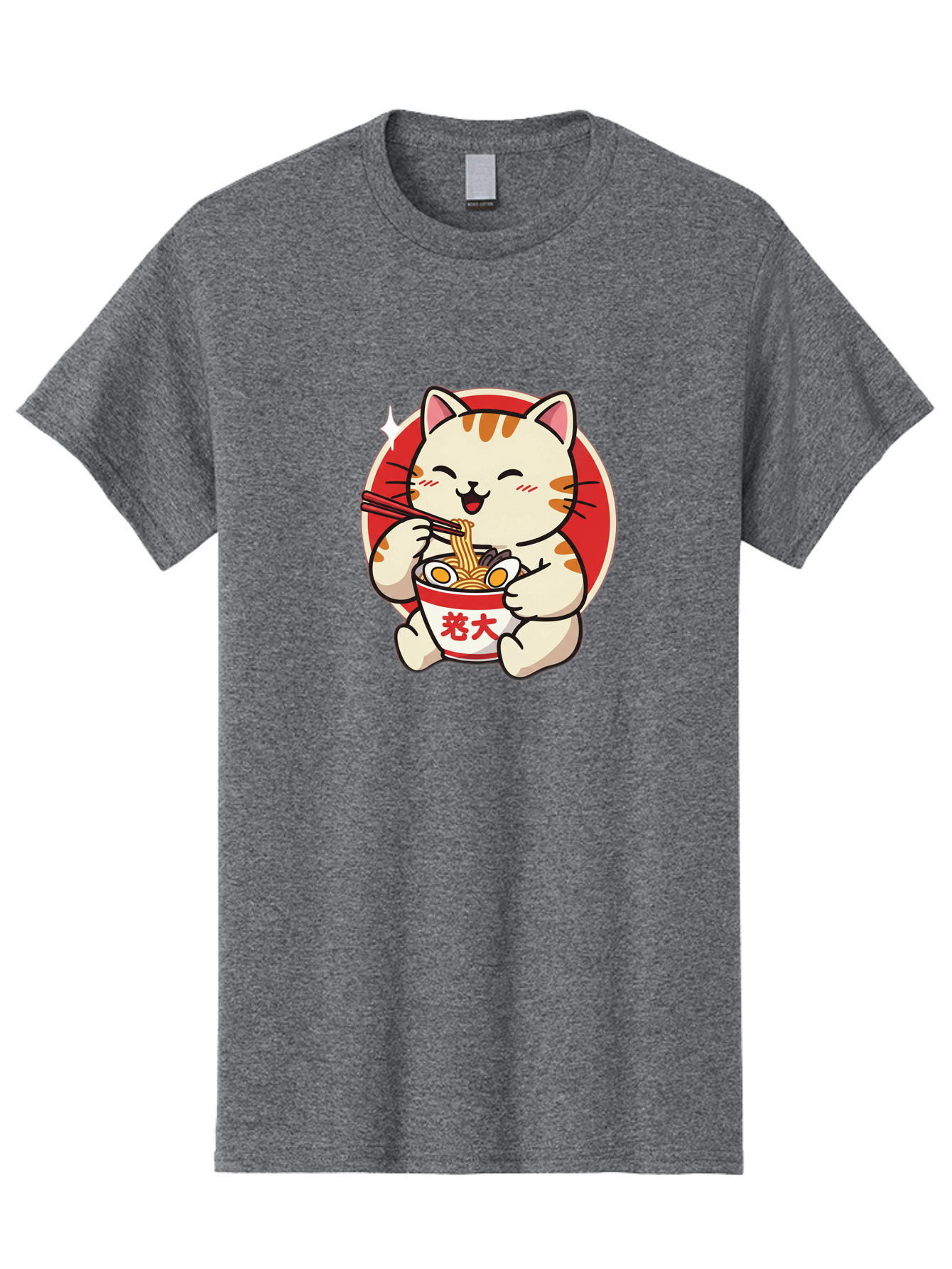 Cat-Eating-Ramen Men'S Graphic Tee, 100% Cotton, Comfortable Casual Summer Wear, Machine Washable, Cute Kitten Eating Ramen, Cartoon Cat With Chopsticks, Adorable Kitty Enjoying Noodles, Kawaii Animal, Orange Tabby Cat, Bowl Of Ramen, Baa276