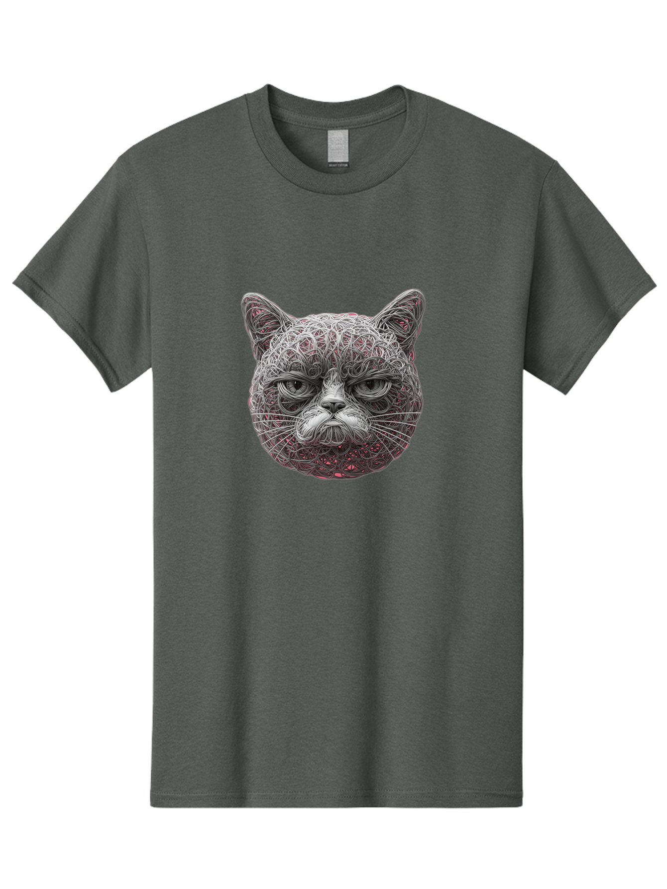 Cat-Face Men'S Graphic Tee, 100% Cotton, Comfortable Casual Summer Wear, Machine Washable, Detailed Cat Face, Intricate Line Art, Whimsical Feline Design, Bold Illustration, Expressive Cat Features, Abstract Cat Portrait, Swirling Patterns, Baa277