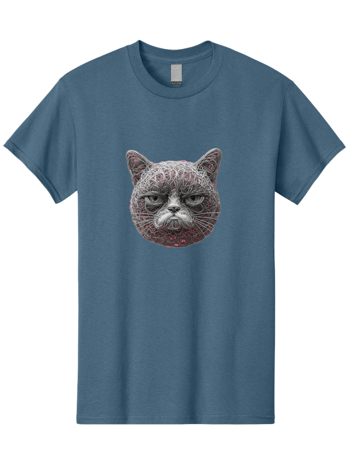 Cat-Face Men'S Graphic Tee, 100% Cotton, Comfortable Casual Summer Wear, Machine Washable, Detailed Cat Face, Intricate Line Art, Whimsical Feline Design, Bold Illustration, Expressive Cat Features, Abstract Cat Portrait, Swirling Patterns, Baa277