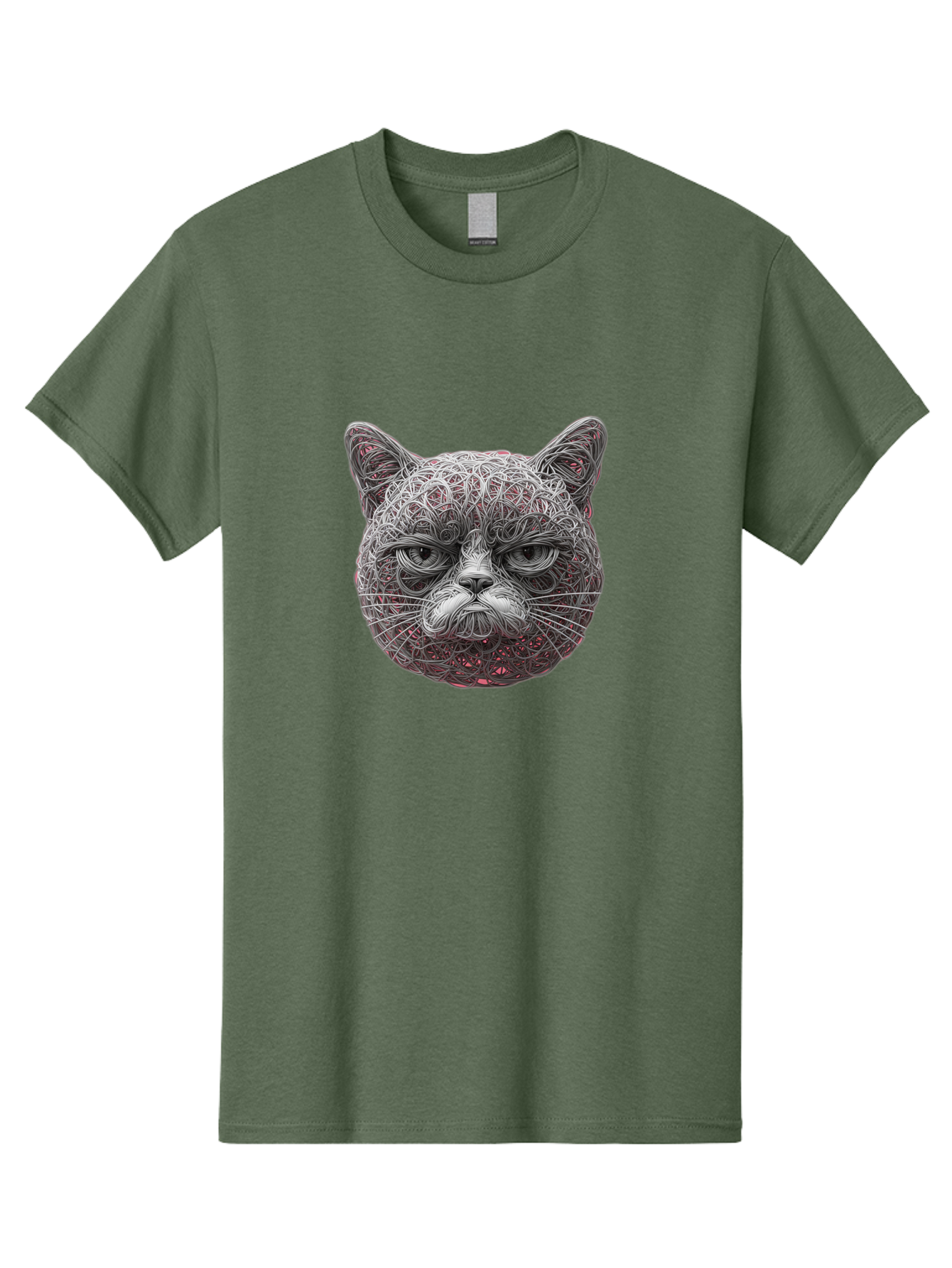 Cat-Face Men'S Graphic Tee, 100% Cotton, Comfortable Casual Summer Wear, Machine Washable, Detailed Cat Face, Intricate Line Art, Whimsical Feline Design, Bold Illustration, Expressive Cat Features, Abstract Cat Portrait, Swirling Patterns, Baa277