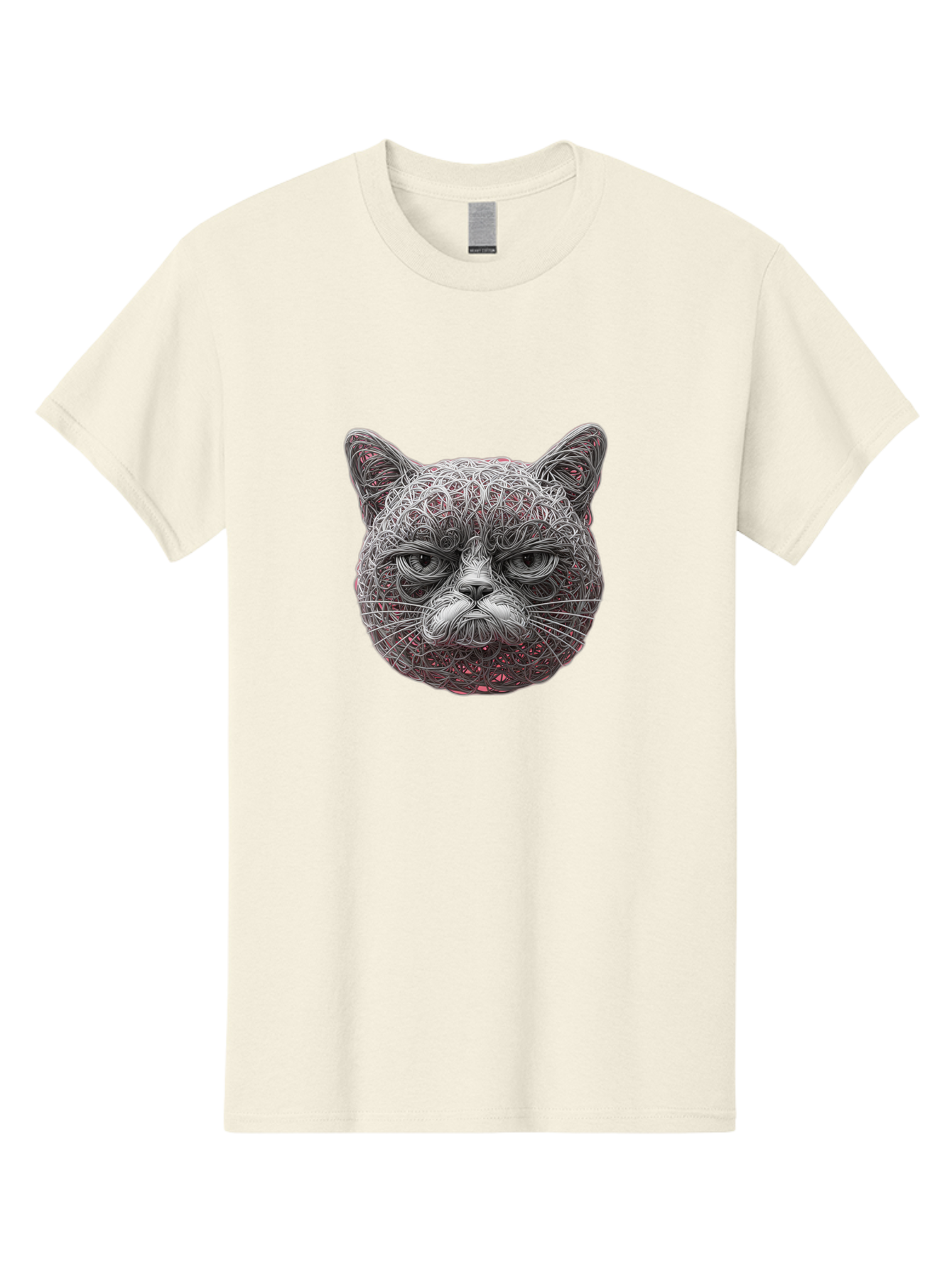 Cat-Face Men'S Graphic Tee, 100% Cotton, Comfortable Casual Summer Wear, Machine Washable, Detailed Cat Face, Intricate Line Art, Whimsical Feline Design, Bold Illustration, Expressive Cat Features, Abstract Cat Portrait, Swirling Patterns, Baa277
