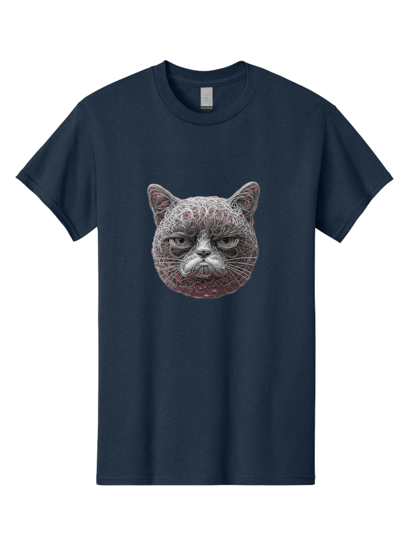Cat-Face Men'S Graphic Tee, 100% Cotton, Comfortable Casual Summer Wear, Machine Washable, Detailed Cat Face, Intricate Line Art, Whimsical Feline Design, Bold Illustration, Expressive Cat Features, Abstract Cat Portrait, Swirling Patterns, Baa277