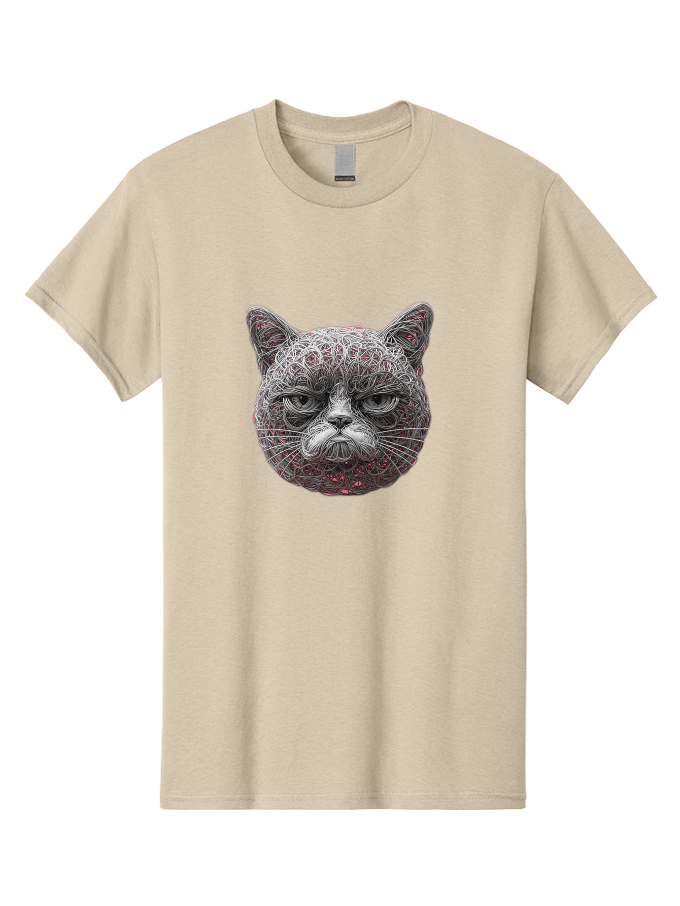 Cat-Face Men'S Graphic Tee, 100% Cotton, Comfortable Casual Summer Wear, Machine Washable, Detailed Cat Face, Intricate Line Art, Whimsical Feline Design, Bold Illustration, Expressive Cat Features, Abstract Cat Portrait, Swirling Patterns, Baa277