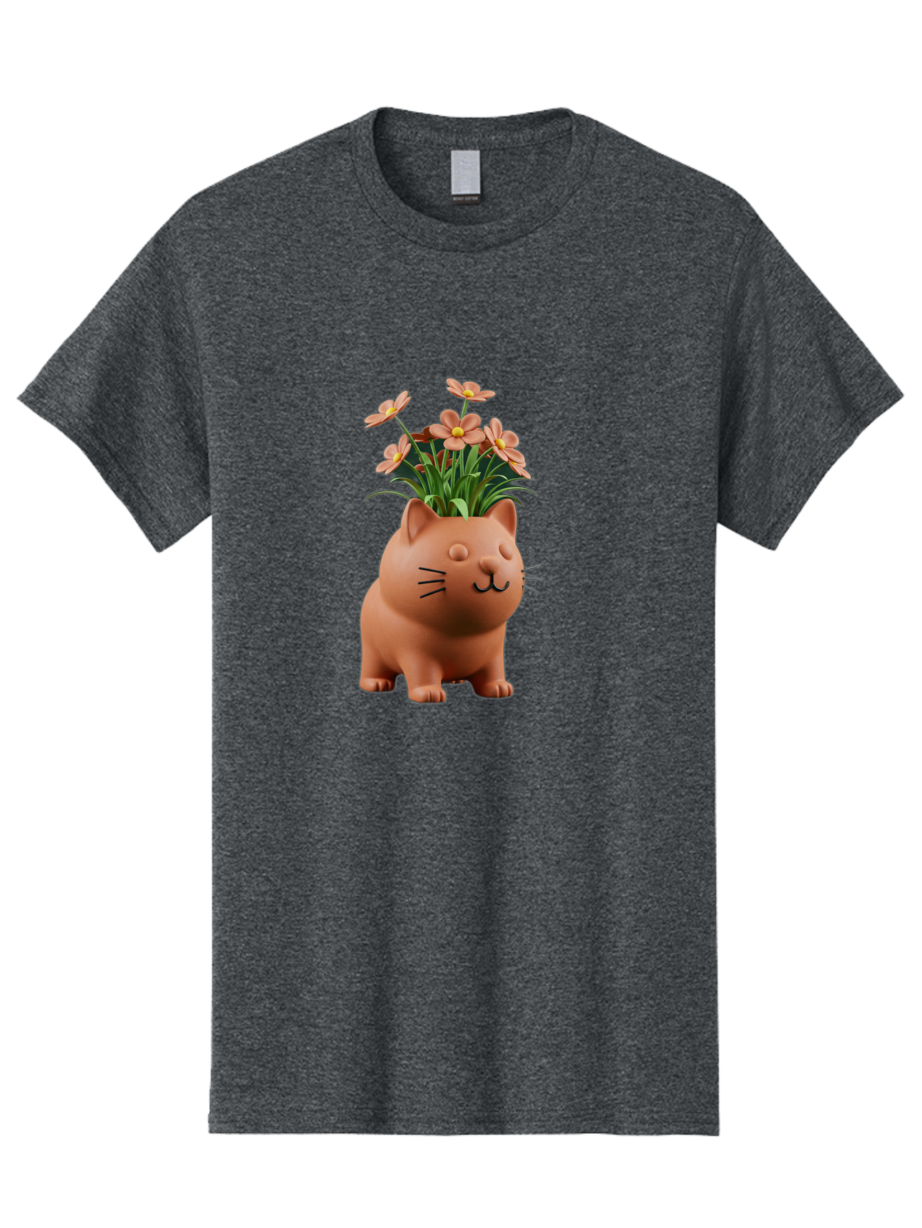 Cat-Planter Men'S Graphic Tee, 100% Cotton, Comfortable Casual Summer Wear, Machine Washable, Cat Planter, Flower Pot, Pink Flowers, Cute Cat Design, Home Decor, Garden Decor, Whimsical Planter, Adorable Cat Baa278