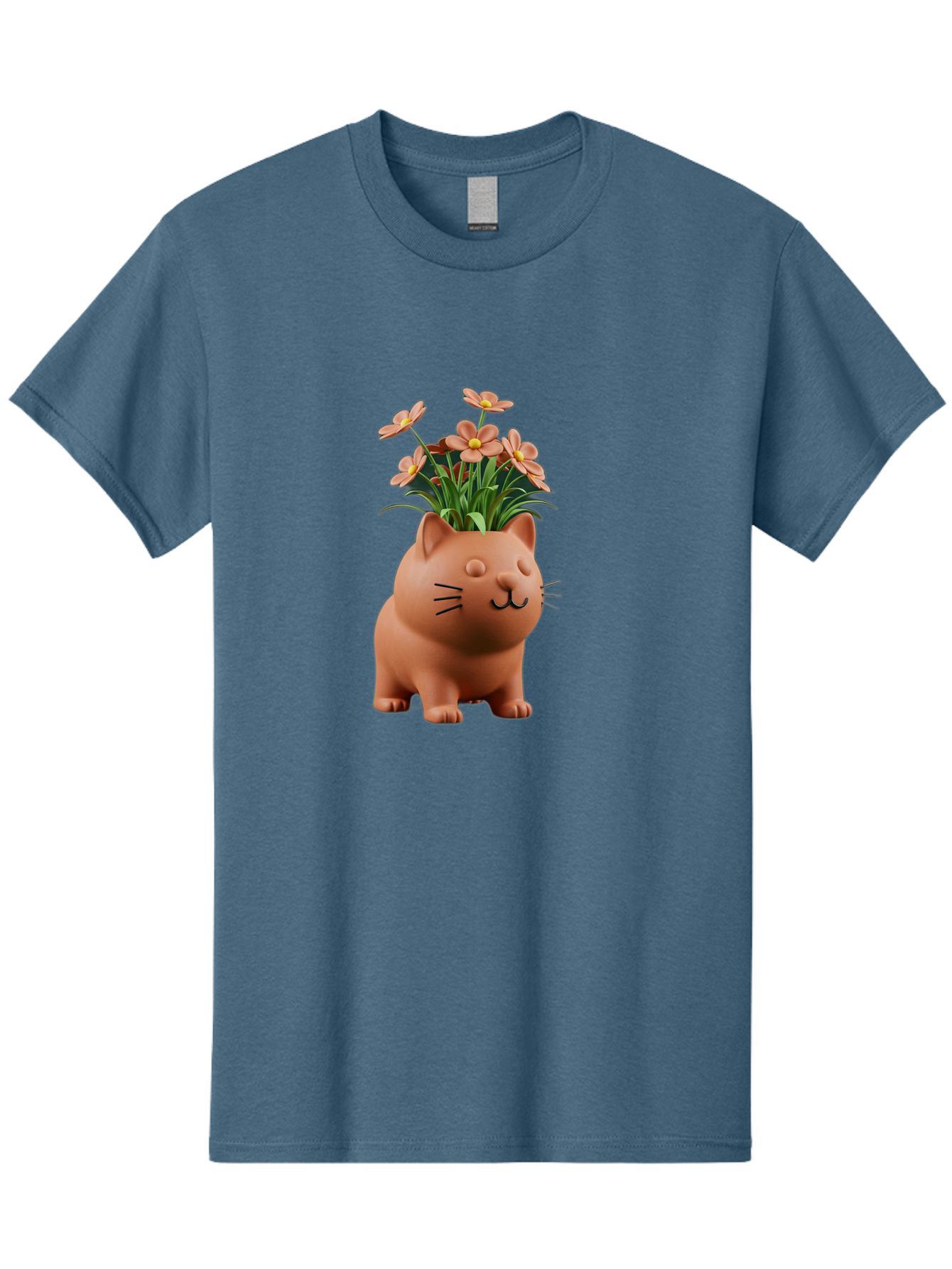 Cat-Planter Men'S Graphic Tee, 100% Cotton, Comfortable Casual Summer Wear, Machine Washable, Cat Planter, Flower Pot, Pink Flowers, Cute Cat Design, Home Decor, Garden Decor, Whimsical Planter, Adorable Cat Baa278