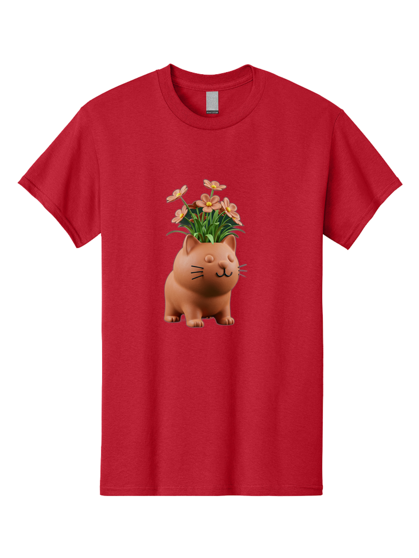 Cat-Planter Men'S Graphic Tee, 100% Cotton, Comfortable Casual Summer Wear, Machine Washable, Cat Planter, Flower Pot, Pink Flowers, Cute Cat Design, Home Decor, Garden Decor, Whimsical Planter, Adorable Cat Baa278