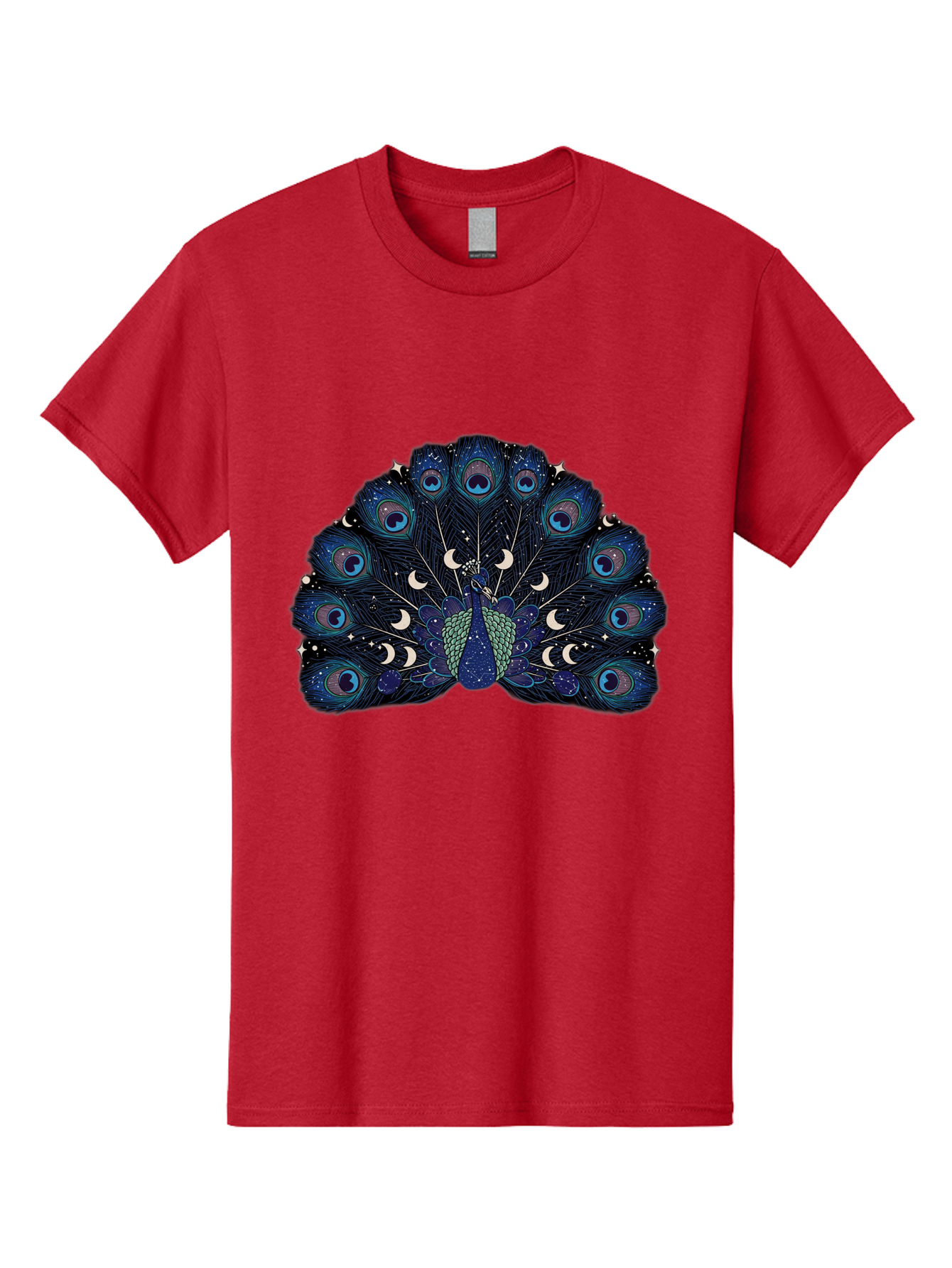 Celestial-Peacock Men'S Graphic Tee, 100% Cotton, Comfortable Casual Summer Wear, Machine Washable, Peacock, Moon Phases, Celestial, Night Sky, Stars, Crescent Moons, Blue Feathers, Eye-Catching, Vibrant, Lunar Cycle, Mystical, Night, Magic Baa280