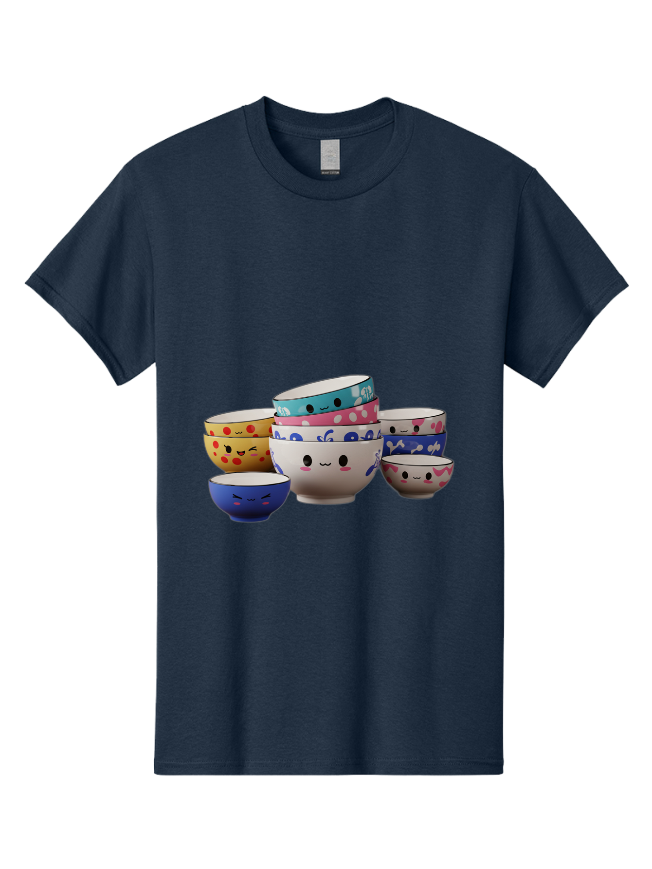 Cereal-Bowls Men'S Graphic Tee, 100% Cotton, Comfortable Casual Summer Wear, Machine Washable, Stacked Ceramic Bowls, Colorful Designs, Fun Patterns, Emotive Faces, Playful Tableware, Kawaii Style, Adorable Kitchenware, Vibrant Colors, Baa281