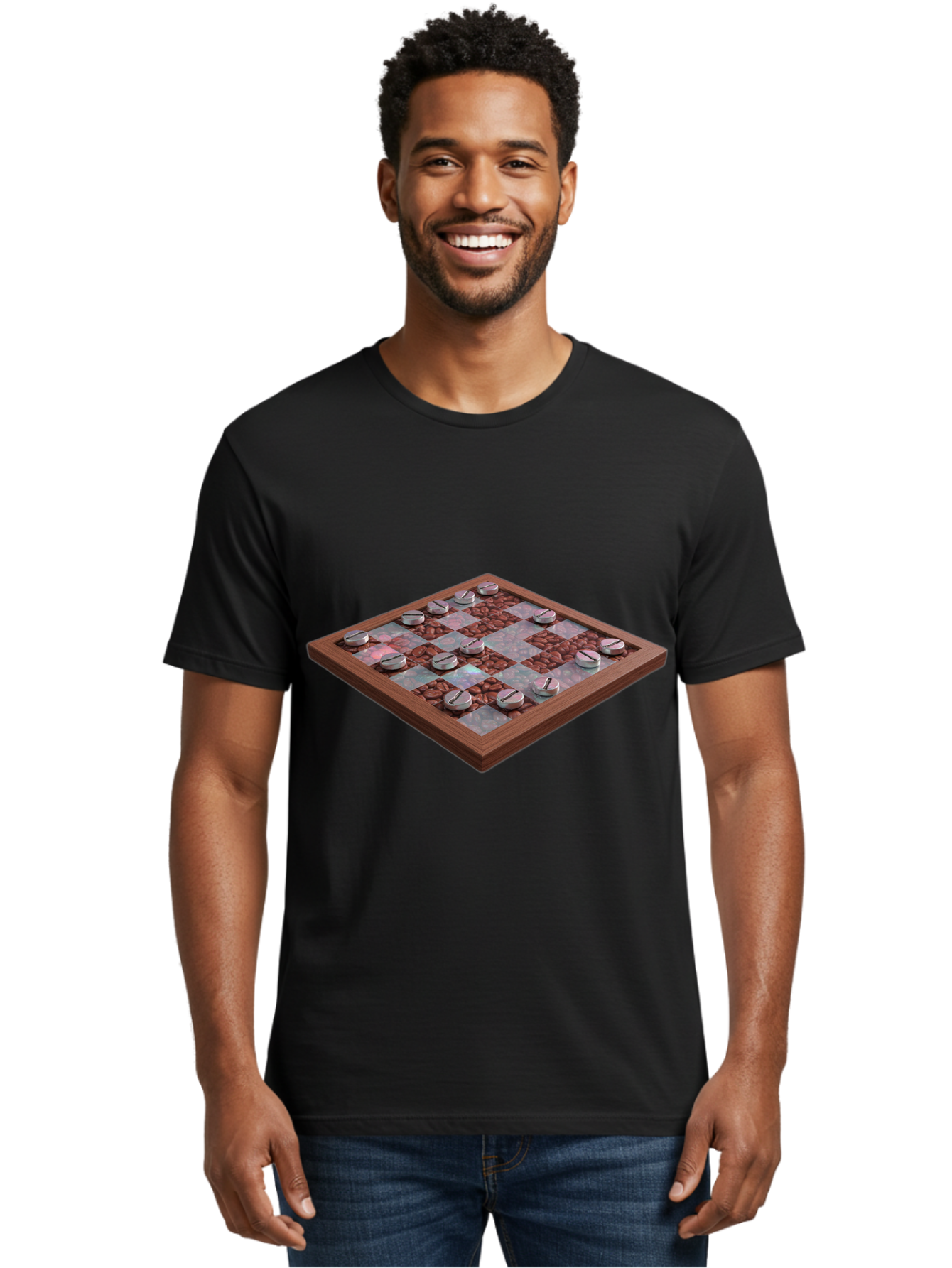 Checkerboard Men'S Graphic Tee, 100% Cotton, Comfortable Casual Summer Wear, Machine Washable, Checkers Game Board, Wooden Checkersboard, Strategy Game, Brown And Gray Checkerboard Pattern, Checkers Pieces, Game Night, Board Game, Baa282