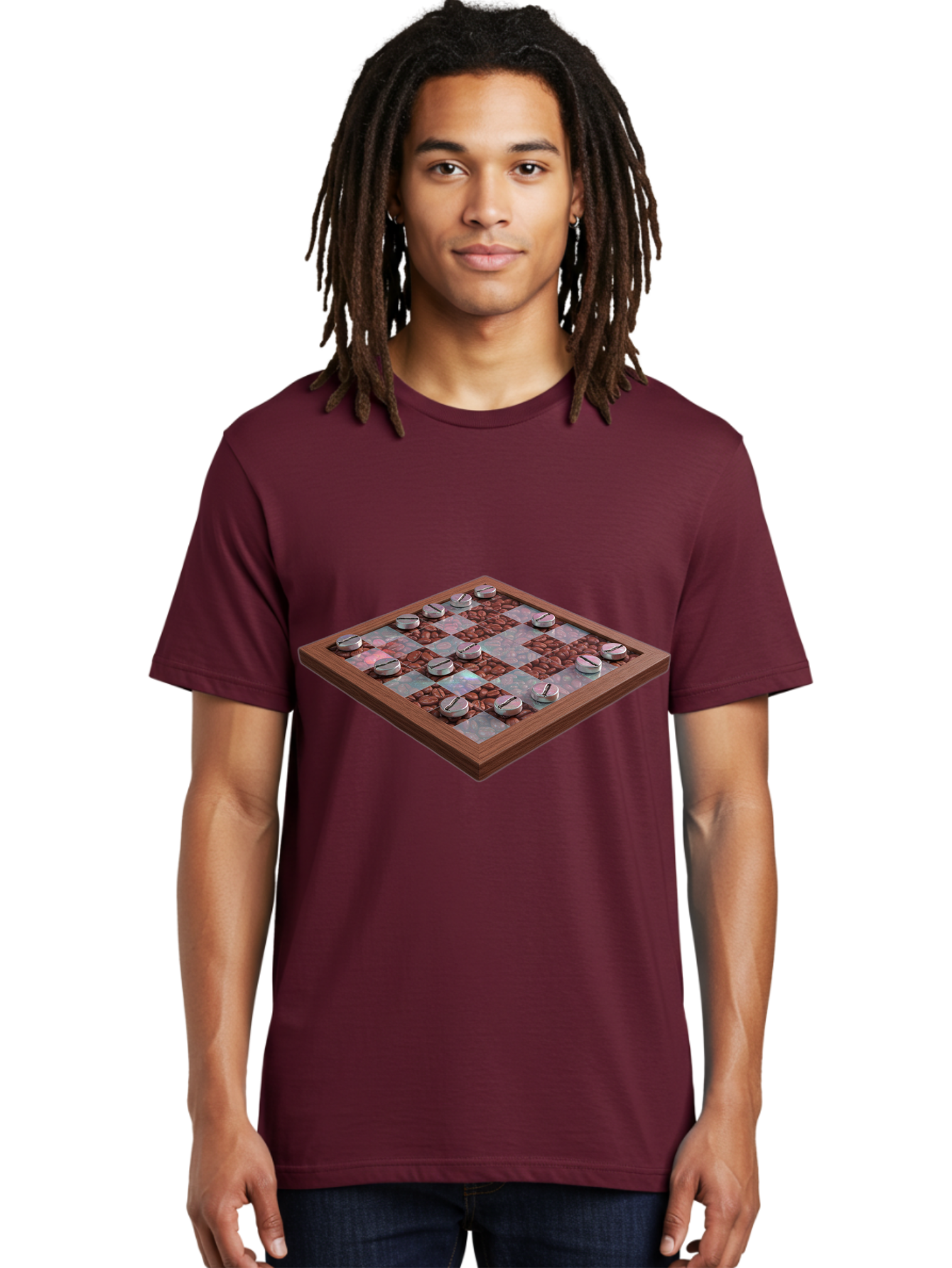 Checkerboard Men'S Graphic Tee, 100% Cotton, Comfortable Casual Summer Wear, Machine Washable, Checkers Game Board, Wooden Checkersboard, Strategy Game, Brown And Gray Checkerboard Pattern, Checkers Pieces, Game Night, Board Game, Baa282