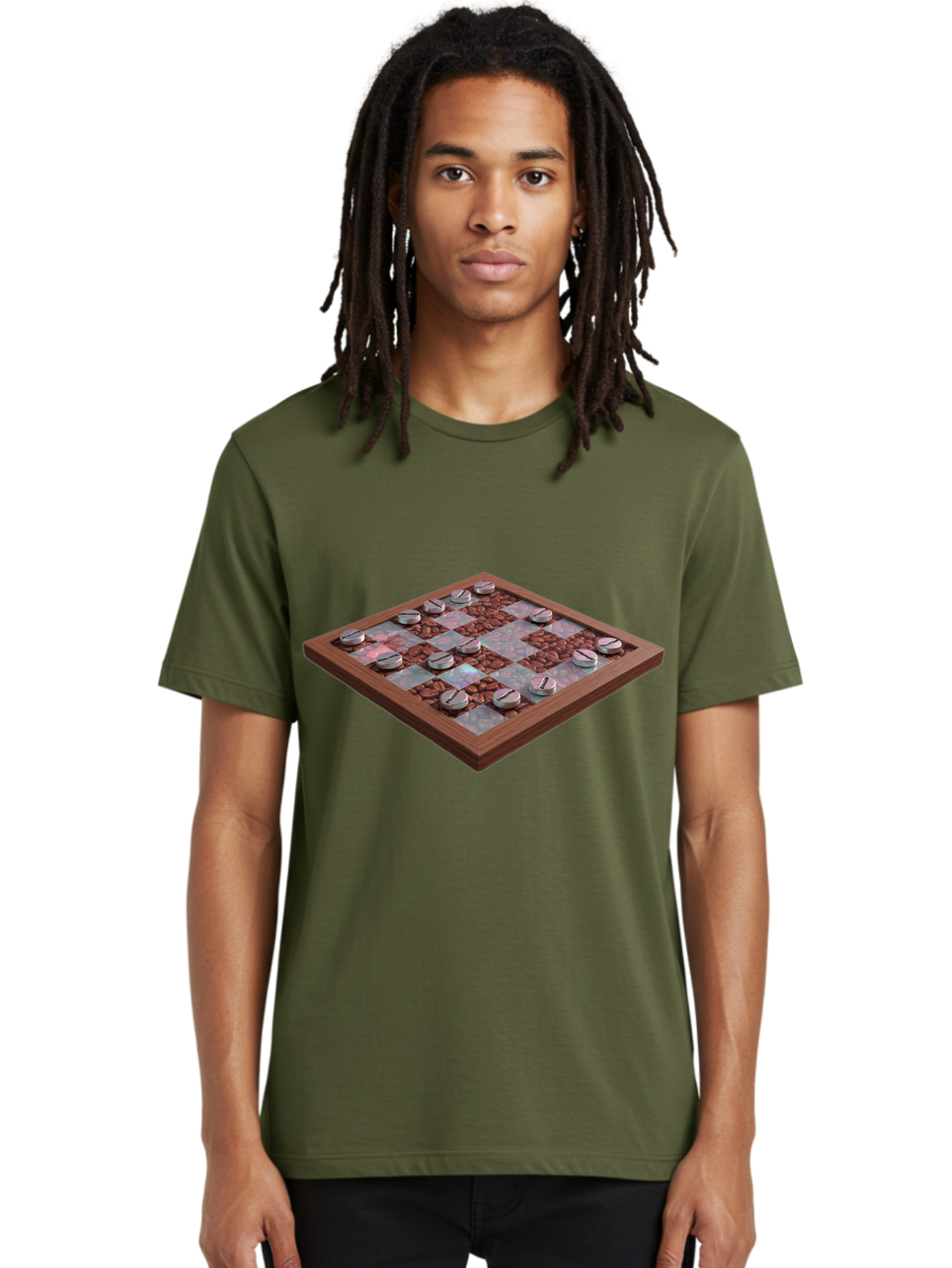 Checkerboard Men'S Graphic Tee, 100% Cotton, Comfortable Casual Summer Wear, Machine Washable, Checkers Game Board, Wooden Checkersboard, Strategy Game, Brown And Gray Checkerboard Pattern, Checkers Pieces, Game Night, Board Game, Baa282