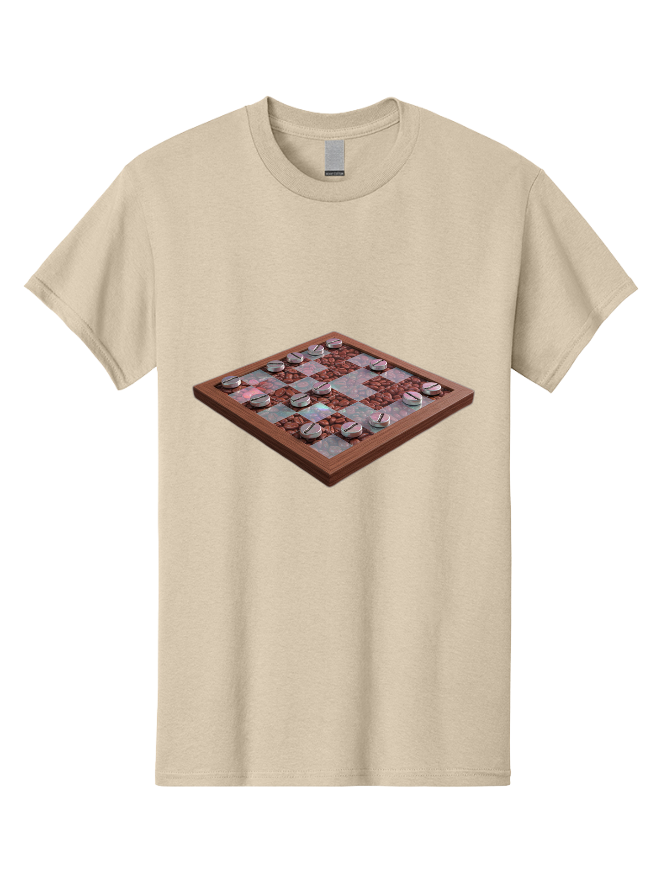 Checkerboard Men'S Graphic Tee, 100% Cotton, Comfortable Casual Summer Wear, Machine Washable, Checkers Game Board, Wooden Checkersboard, Strategy Game, Brown And Gray Checkerboard Pattern, Checkers Pieces, Game Night, Board Game, Baa282