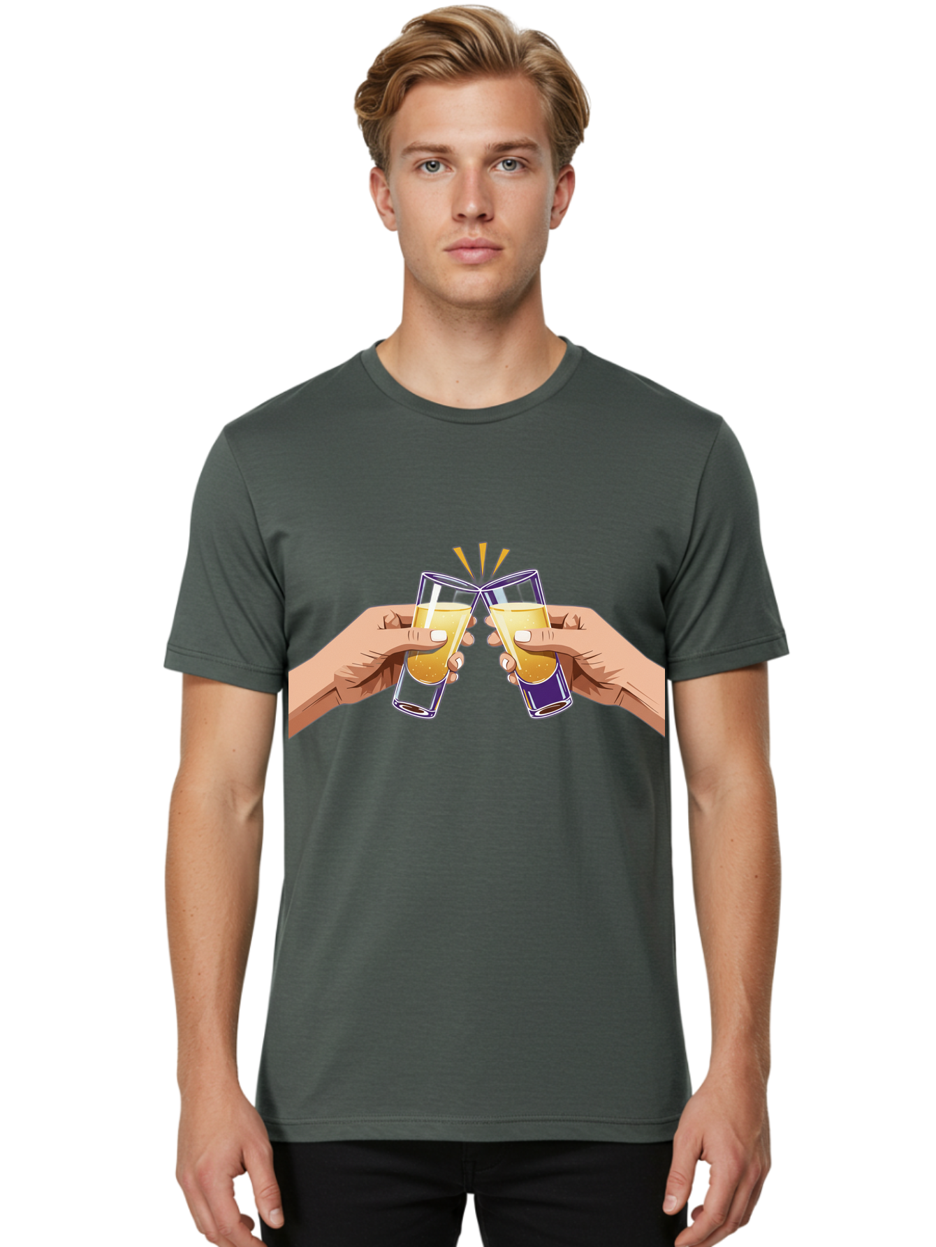 Cheers-1 Men'S Graphic Tee, 100% Cotton, Comfortable Casual Summer Wear, Machine Washable, Toasting Glasses, Celebratory Drinks, Champagne Toast, Beer Cheers, Happy Hour, Party Time, Festive Atmosphere, Social Gathering Baa283