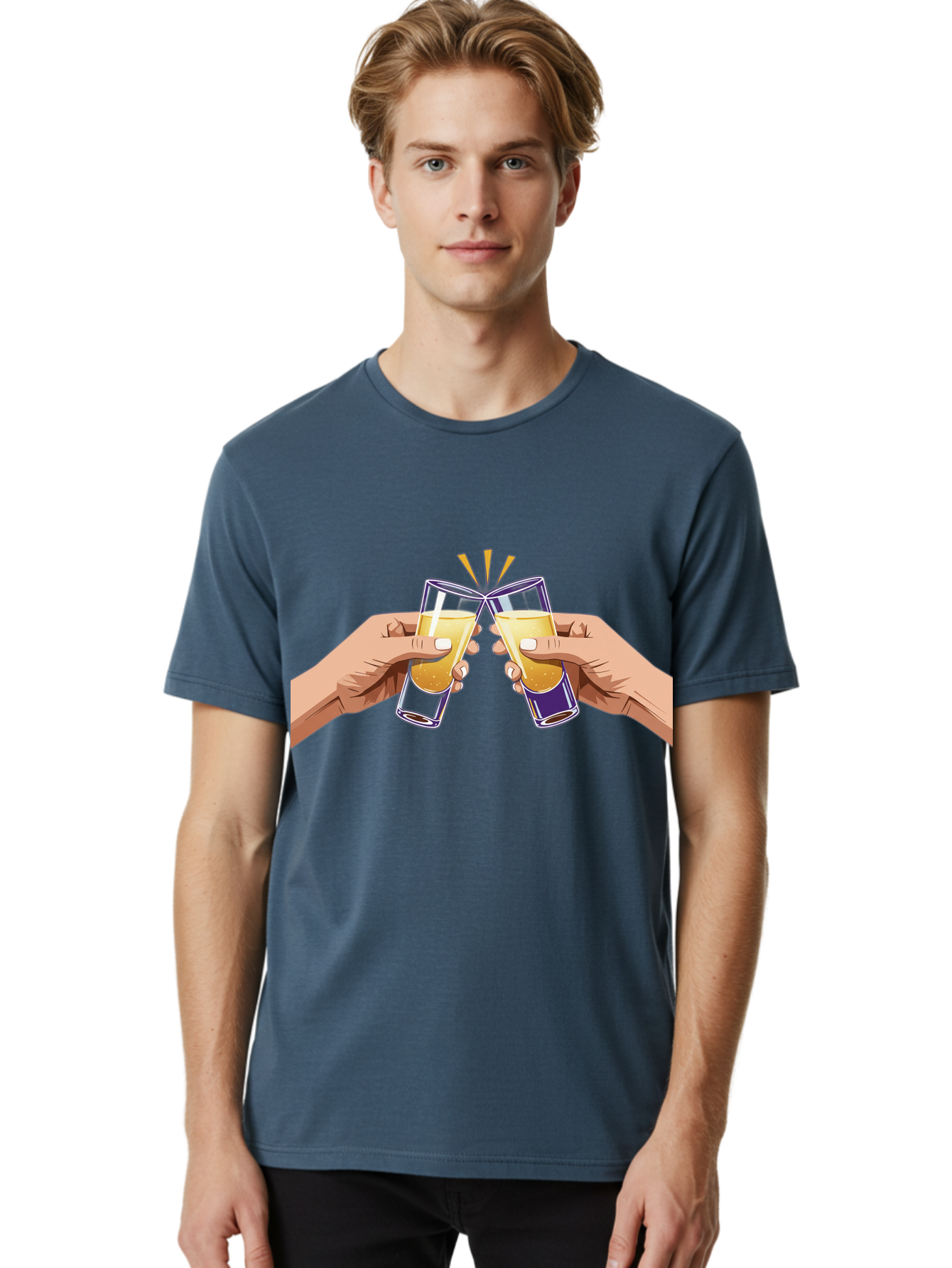 Cheers-1 Men'S Graphic Tee, 100% Cotton, Comfortable Casual Summer Wear, Machine Washable, Toasting Glasses, Celebratory Drinks, Champagne Toast, Beer Cheers, Happy Hour, Party Time, Festive Atmosphere, Social Gathering Baa283