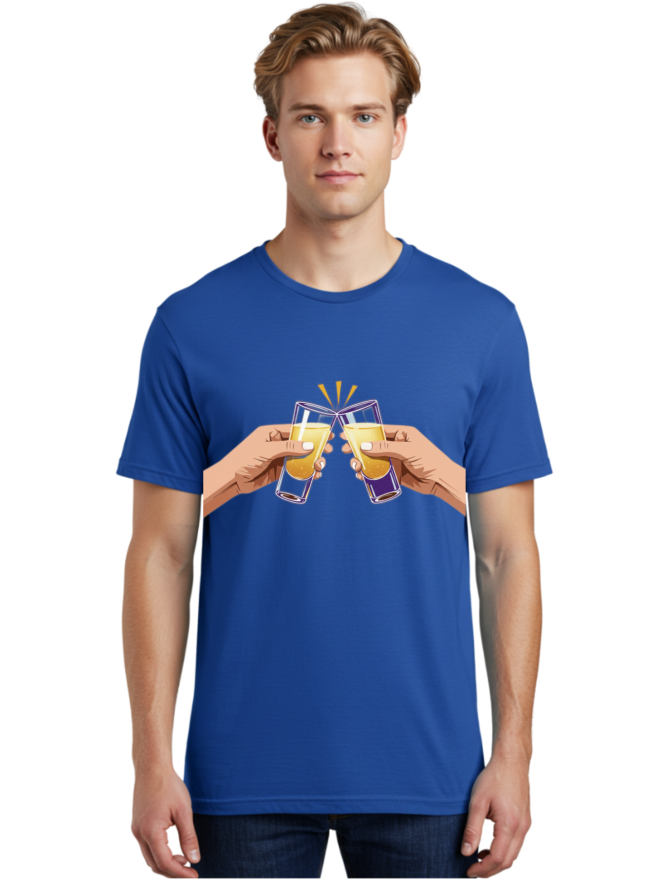 Cheers-1 Men'S Graphic Tee, 100% Cotton, Comfortable Casual Summer Wear, Machine Washable, Toasting Glasses, Celebratory Drinks, Champagne Toast, Beer Cheers, Happy Hour, Party Time, Festive Atmosphere, Social Gathering Baa283