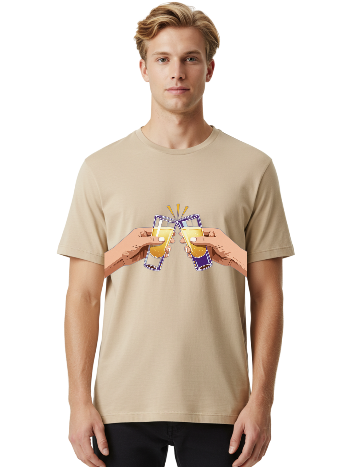 Cheers-1 Men'S Graphic Tee, 100% Cotton, Comfortable Casual Summer Wear, Machine Washable, Toasting Glasses, Celebratory Drinks, Champagne Toast, Beer Cheers, Happy Hour, Party Time, Festive Atmosphere, Social Gathering Baa283