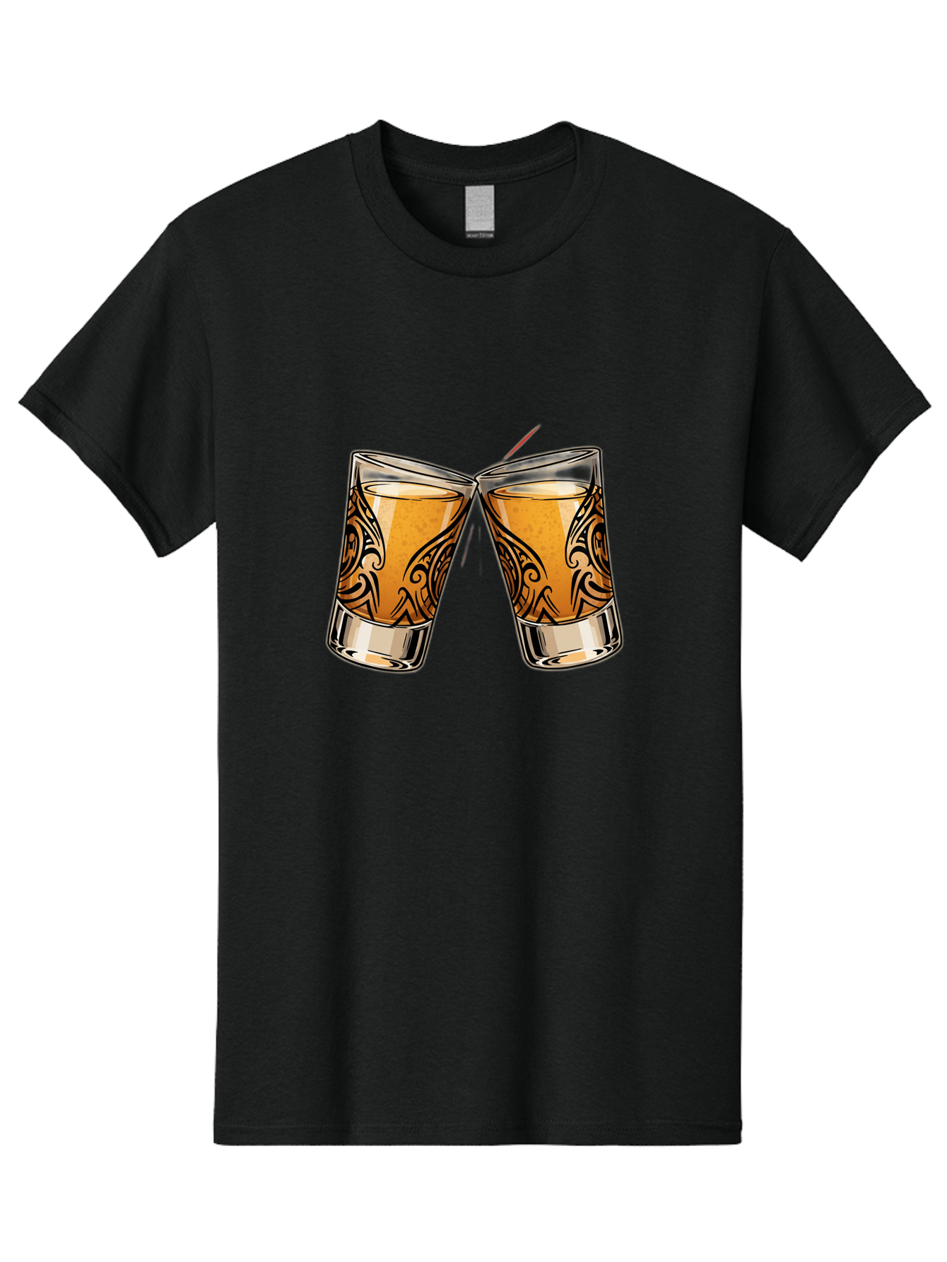 Cheers-2 Men'S Graphic Tee, 100% Cotton, Comfortable Casual Summer Wear, Machine Washable, Shot Glasses, Whiskey Glasses, Toasted Drinks, Cheers Moment, Social Gathering, Friendship Toast, Ornate Design, Glassware, Beverage, Celebratory Drink Baa284